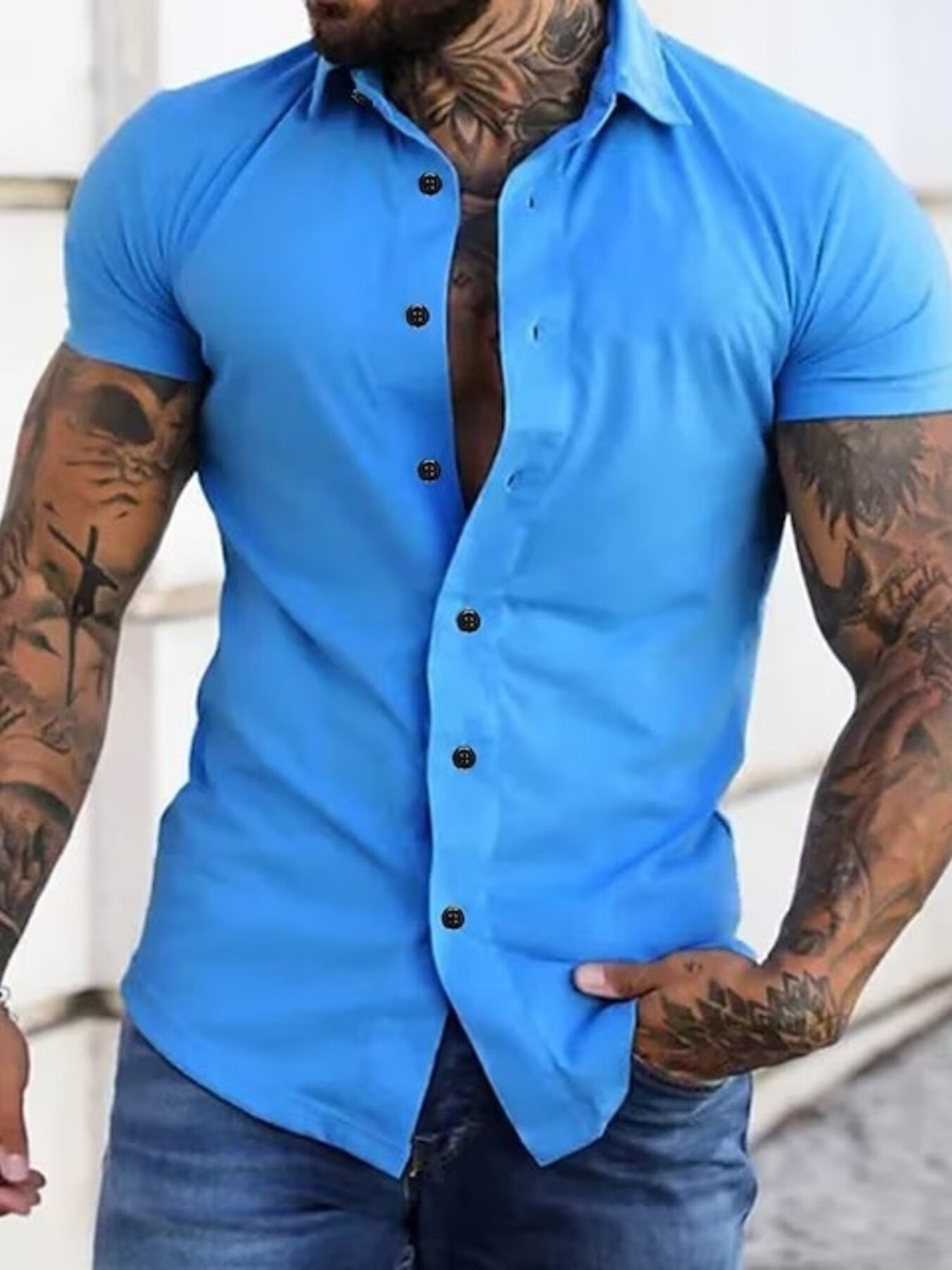 Men's Full Size Slim Fit Short Sleeve Button-Down Shirt Plus Size - cas7m