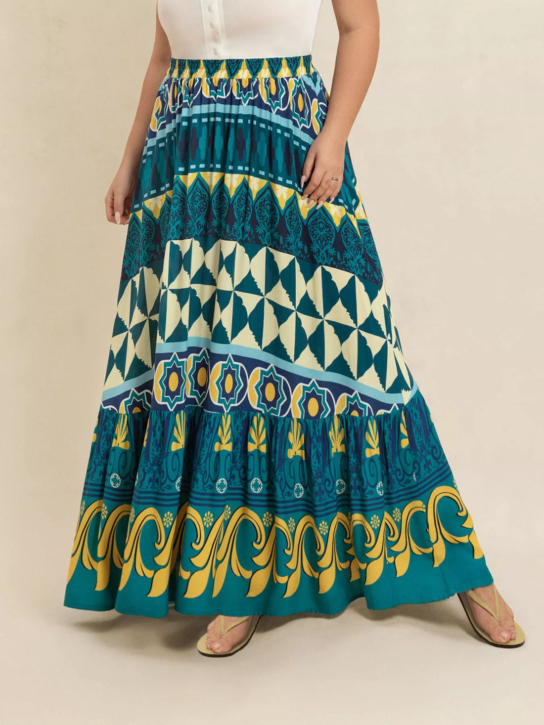 Plus Size Printed Maxi Skirt - cas7m