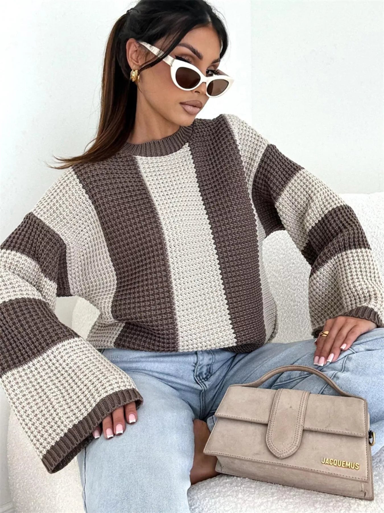 Color Block Long Sleeve Sweater - cas7m