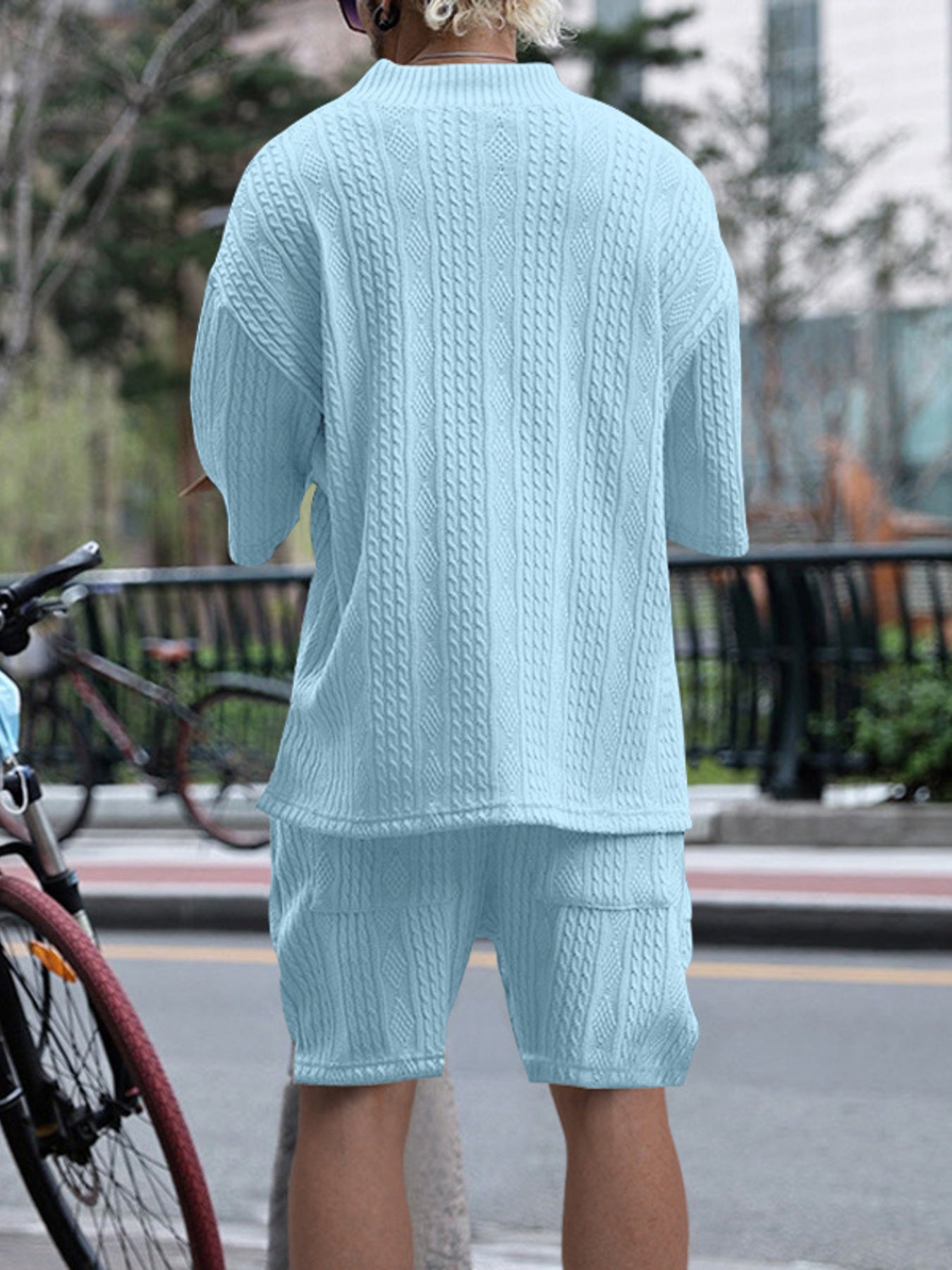 Men's Full Size Casual Knit V-Neck Short Sleeve Top and Shorts Set Plus Size - cas7m