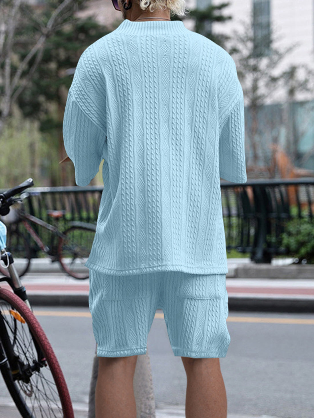 Men's Full Size Casual Knit V-Neck Short Sleeve Top and Shorts Set Plus Size - cas7m
