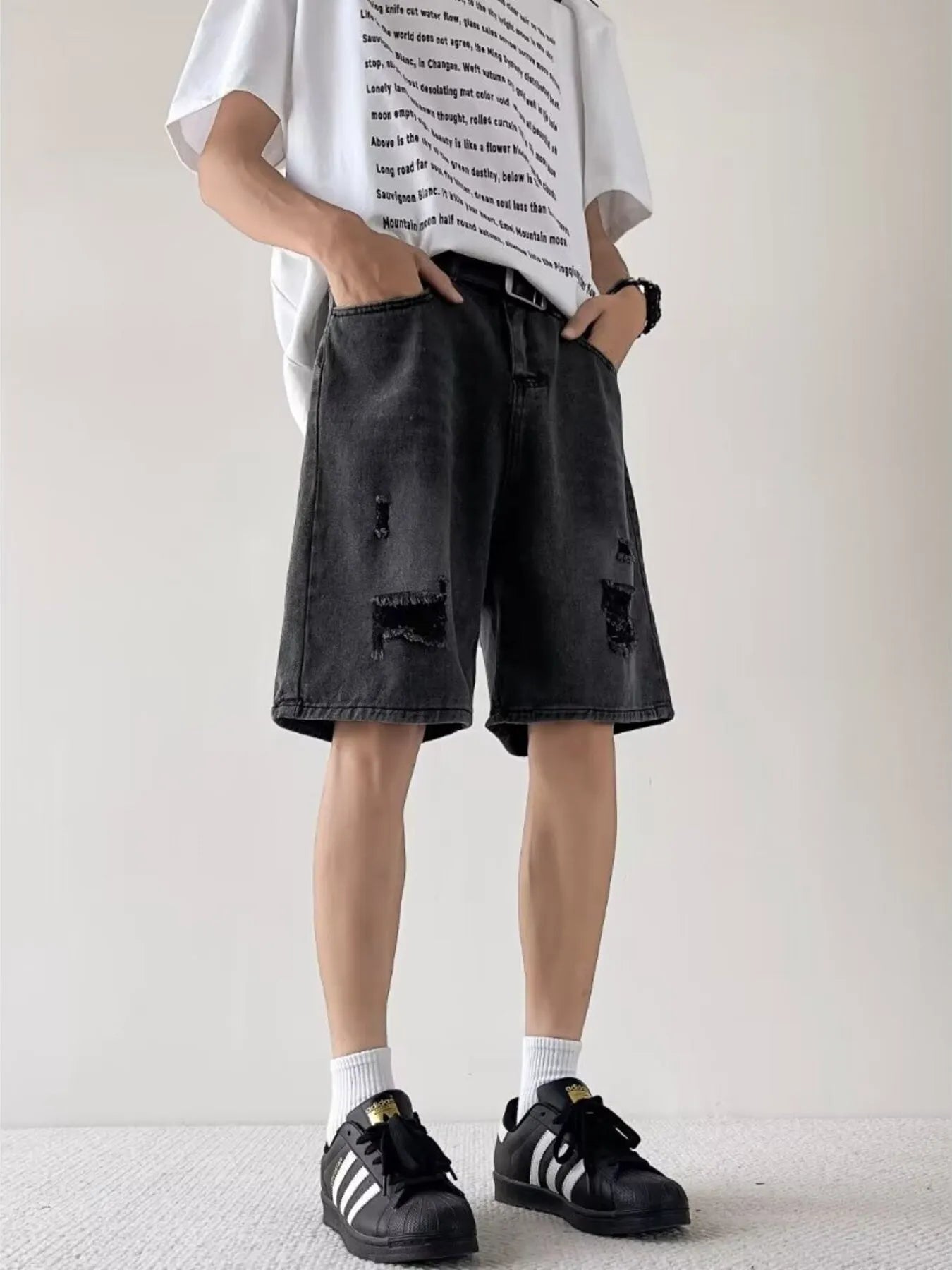 Men's Full Size Casual Loose Fit Ripped Denim Shorts Plus Size - cas7m