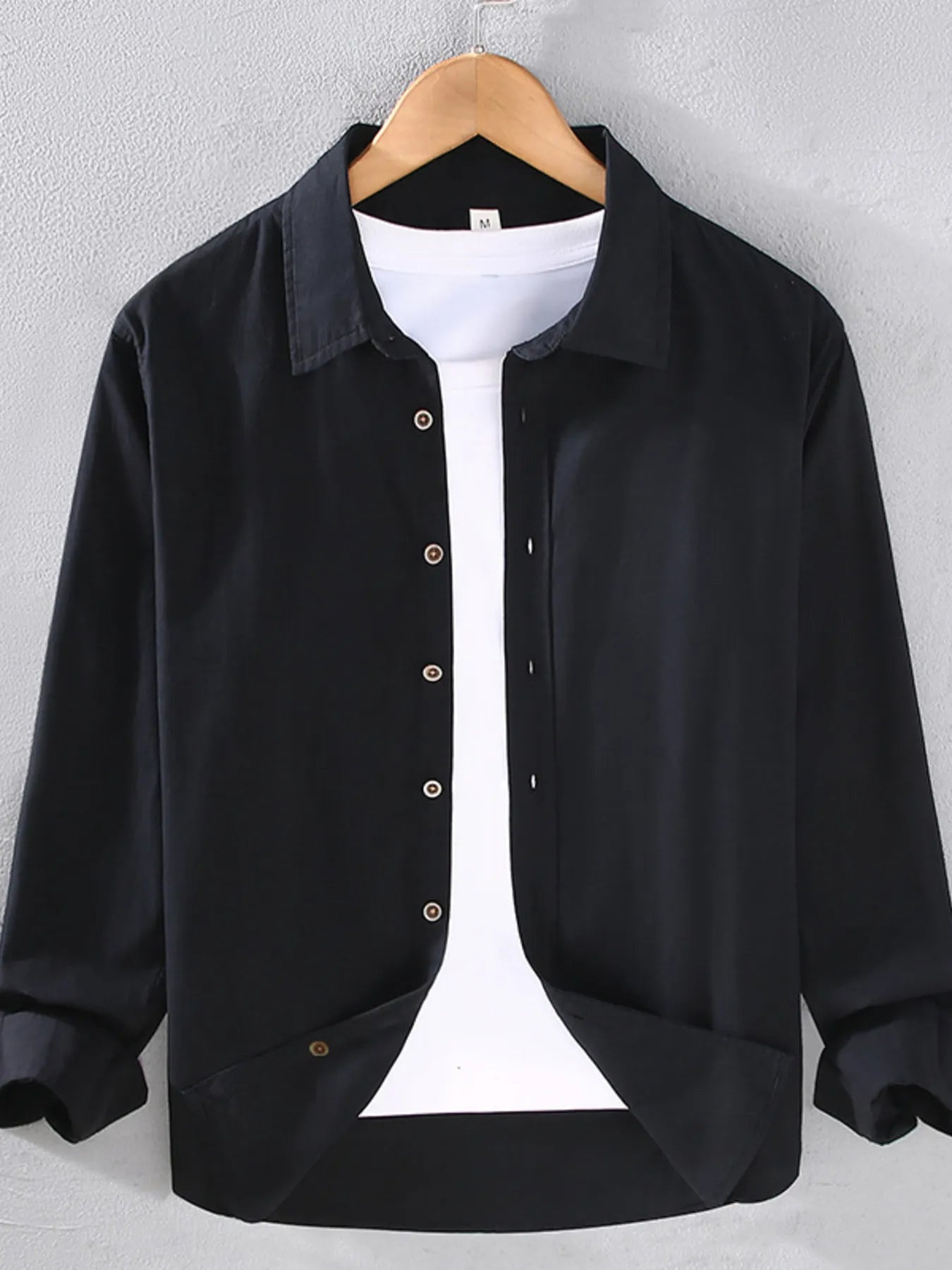 Men's Plus Size Long Sleeve Button-Up Shirt - cas7m