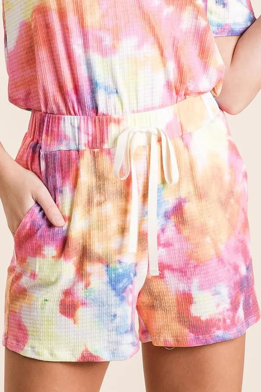 BiBi Tie Dye French Terry Casual Shorts - cas7m