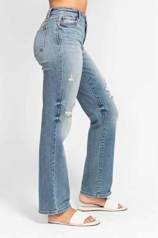Judy Blue Full Size High Waist Distressed Dad Jean Plus Size - cas7m