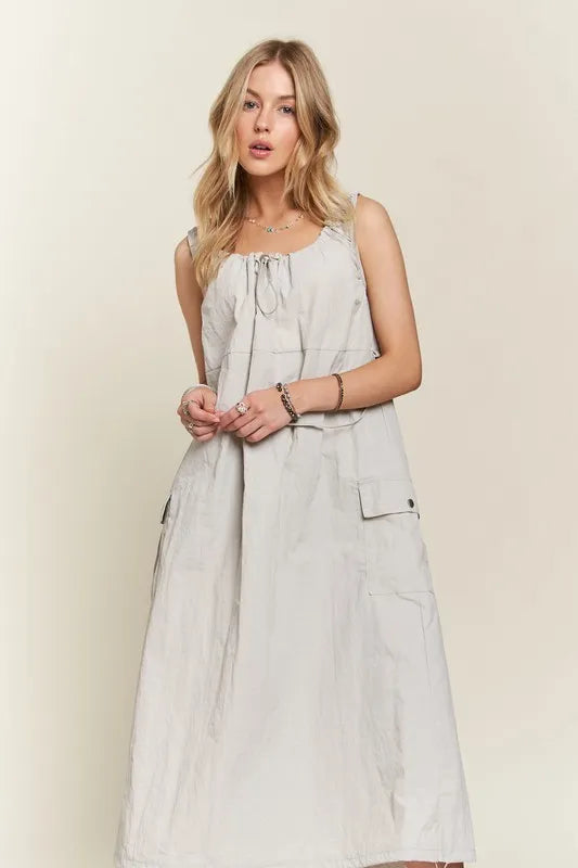 ADORA Drawstring Slit Back Cargo Dress - cas7m