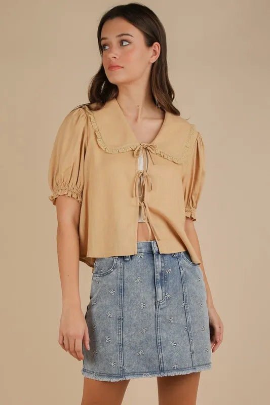 VERY J Bow Printed Casual Denim Mini Skirt - cas7m