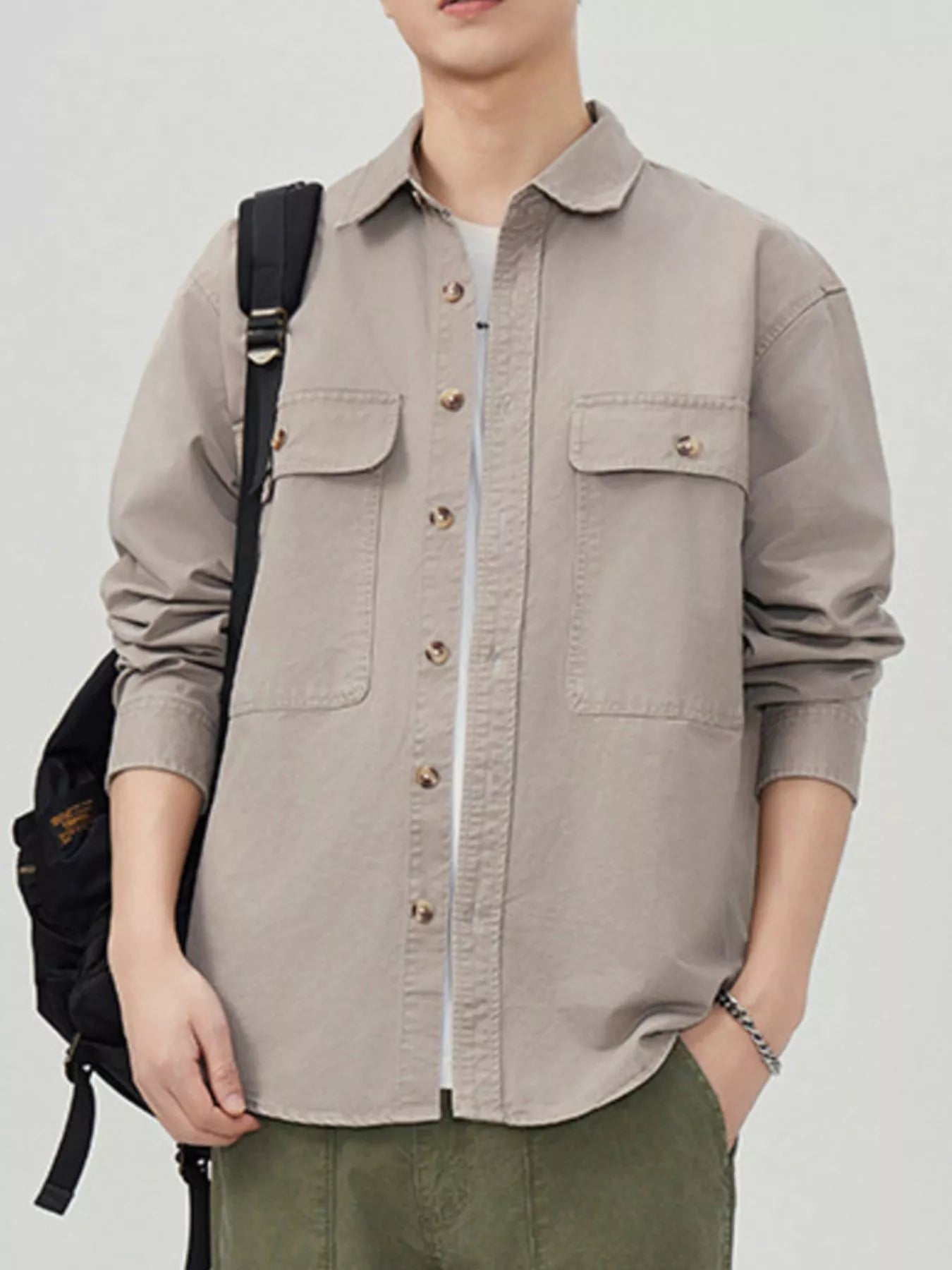Men's Plus Size Button Up Long Sleeve Shirt - cas7m