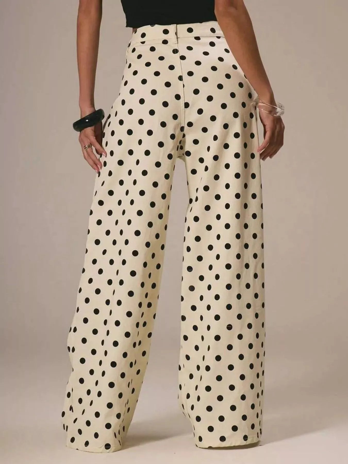 Polka Dot Wide Leg Jeans - cas7m