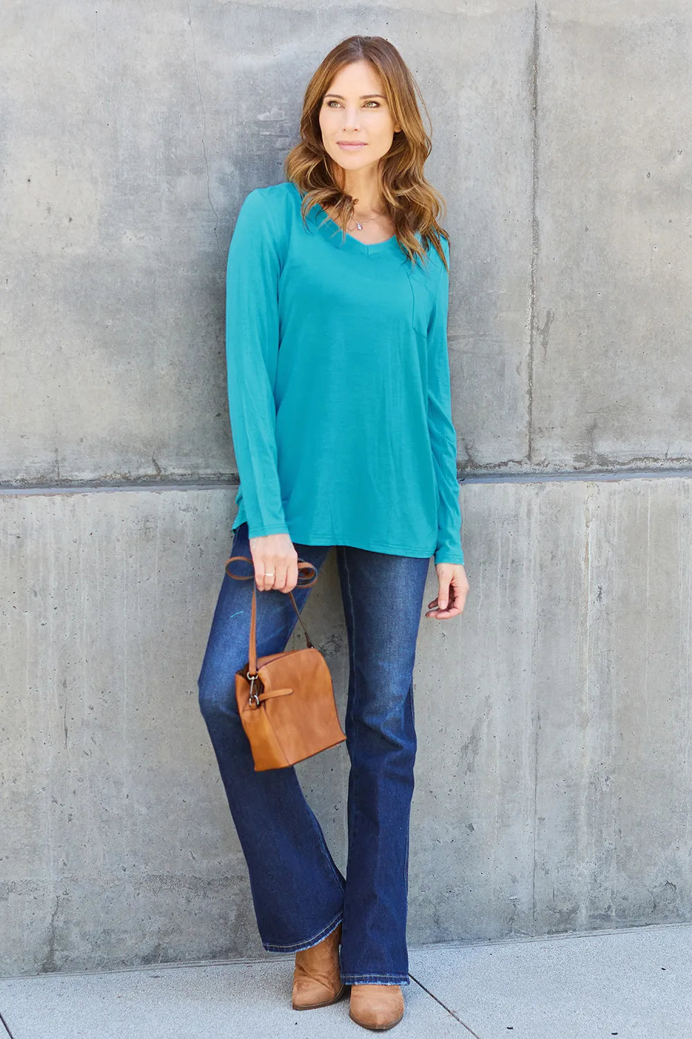 Basic Bae Full Size V-Neck Long Sleeve Top - cas7m