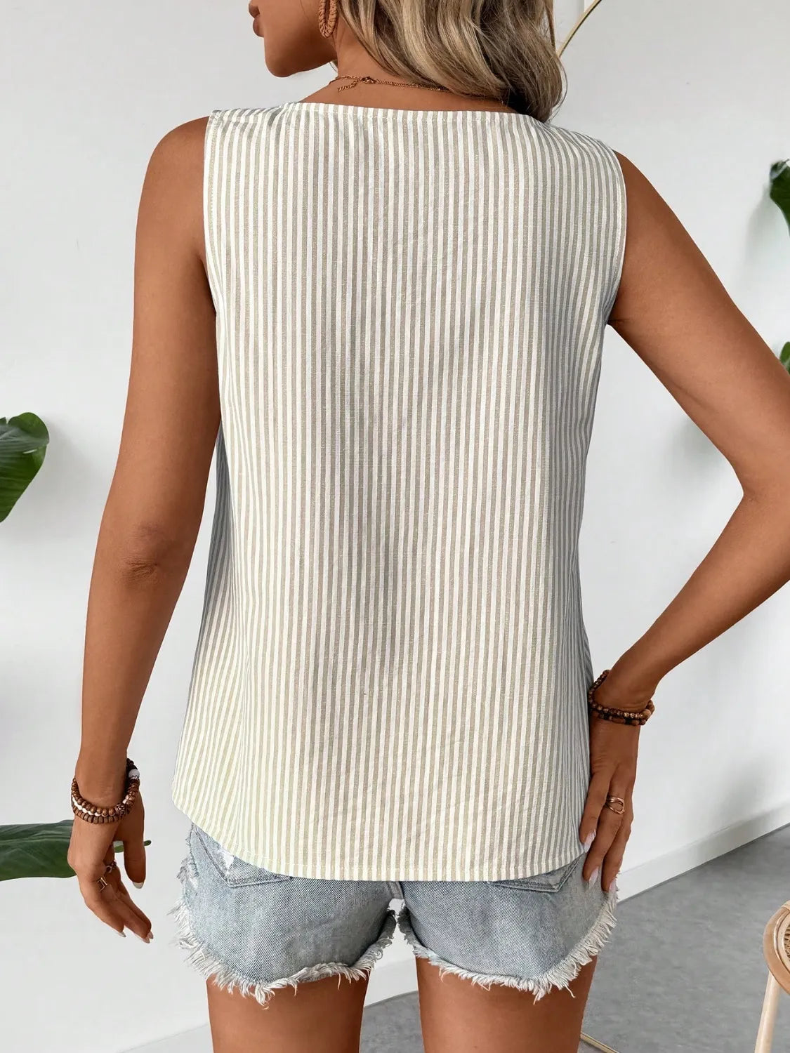 Decorative Button Asymmetrical Striped Tank - cas7m