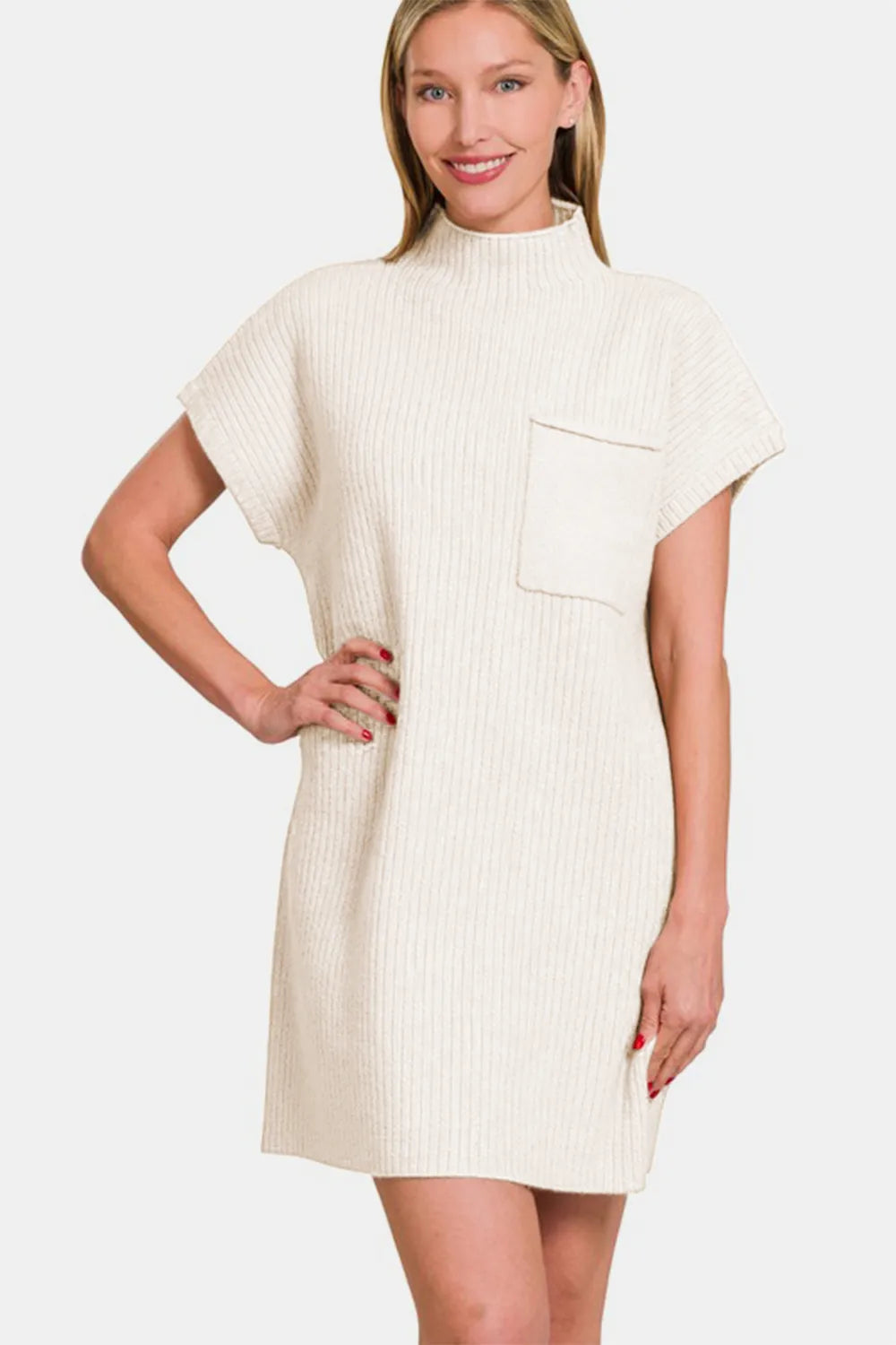 Zenana Short Sleeve Sweater Mini Dress - cas7m