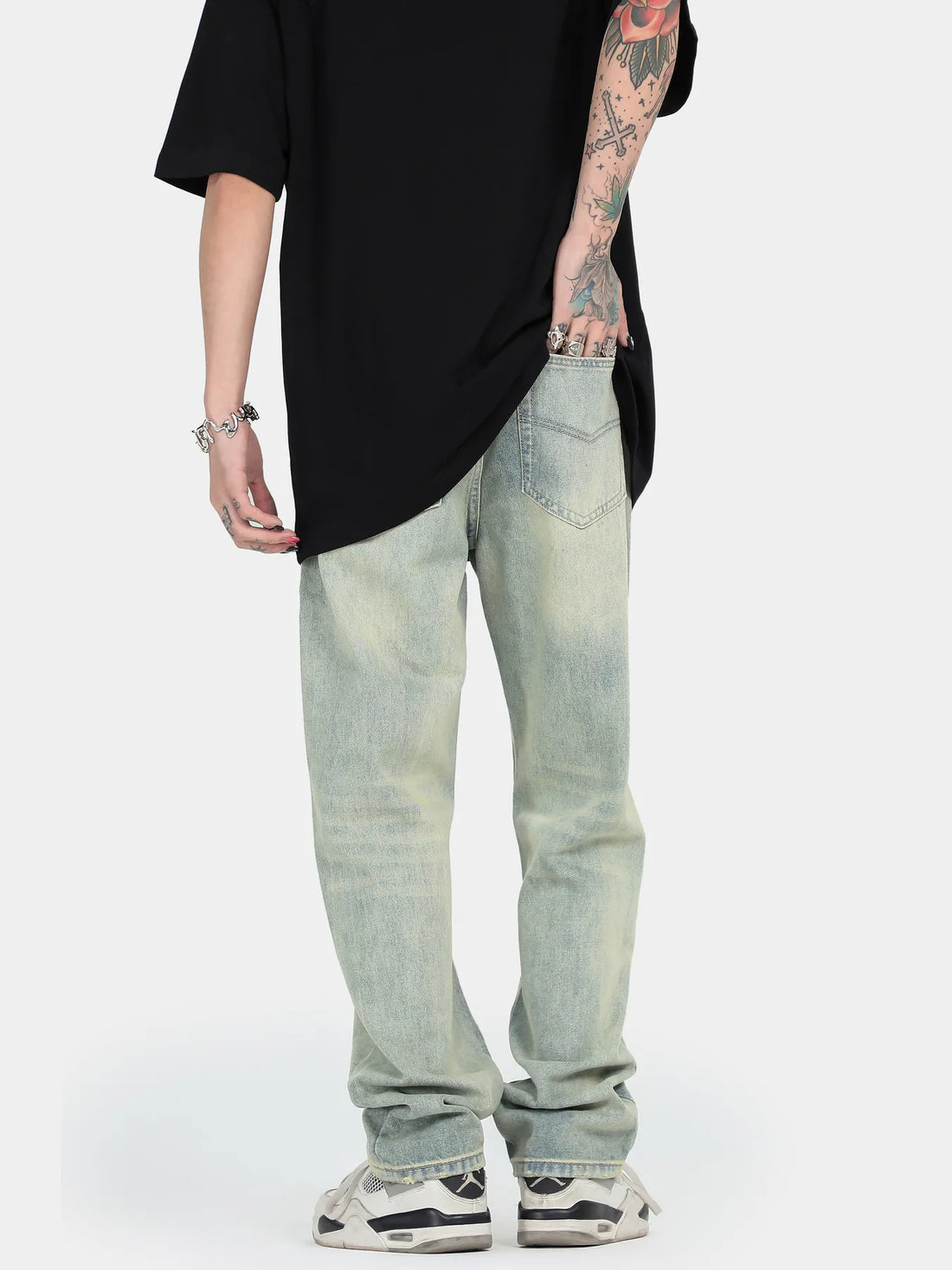 Men's Washed Straight Leg Jeans - cas7m