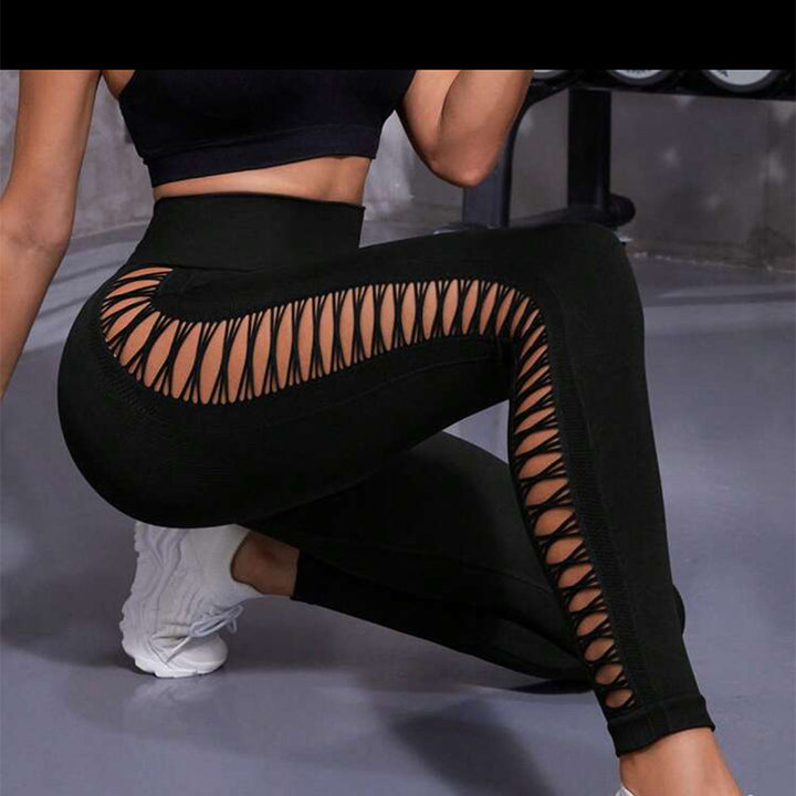 Hollow Tie Dye Printed Yoga Pants High Waist Butt Lift Seamless Sports Gym Fitness Leggings Slim Pants For Women Tight Trousers - cas7m