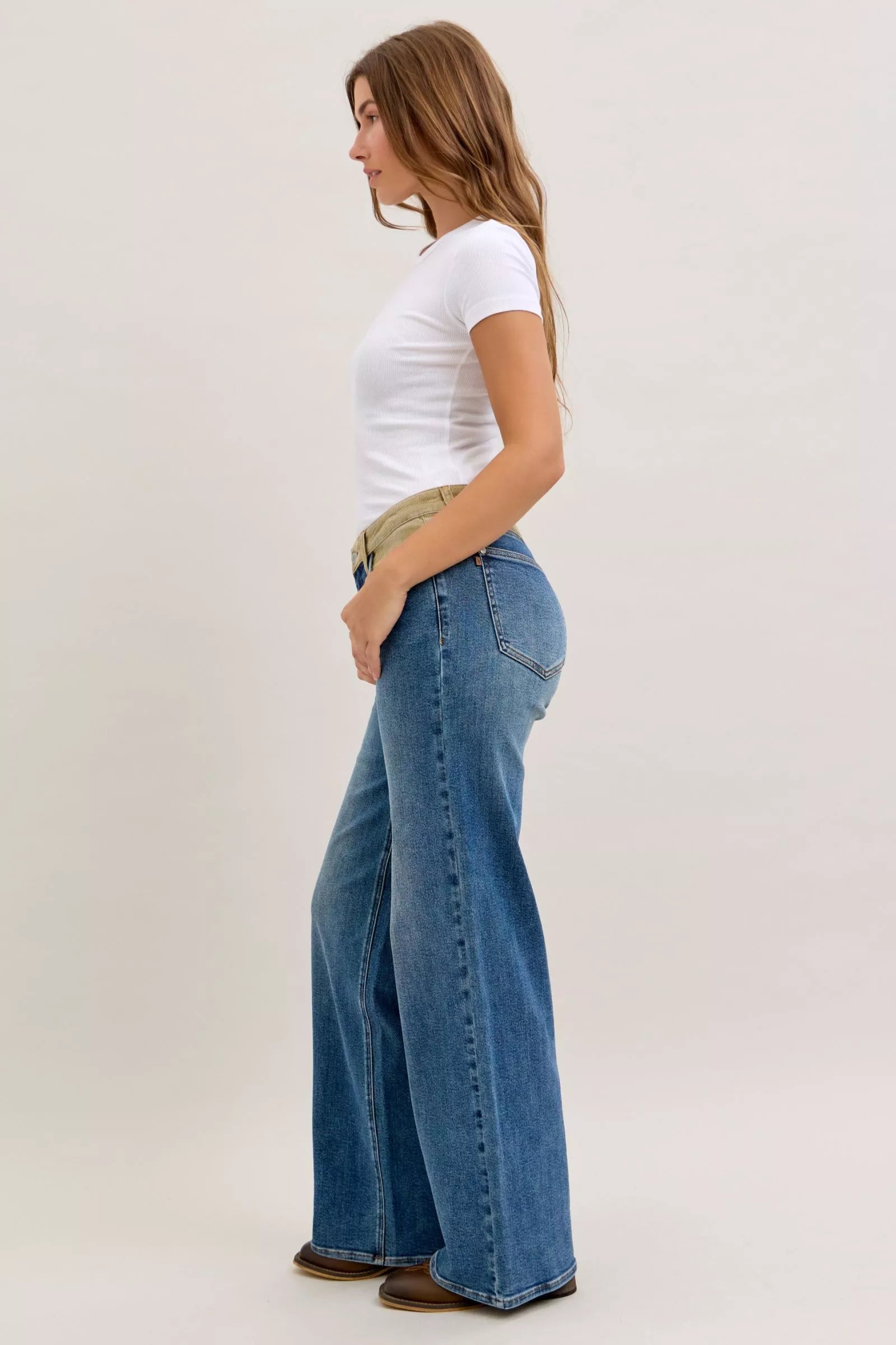 Judy Blue MR Column Straight Jeans with Corduroy Waist - cas7m