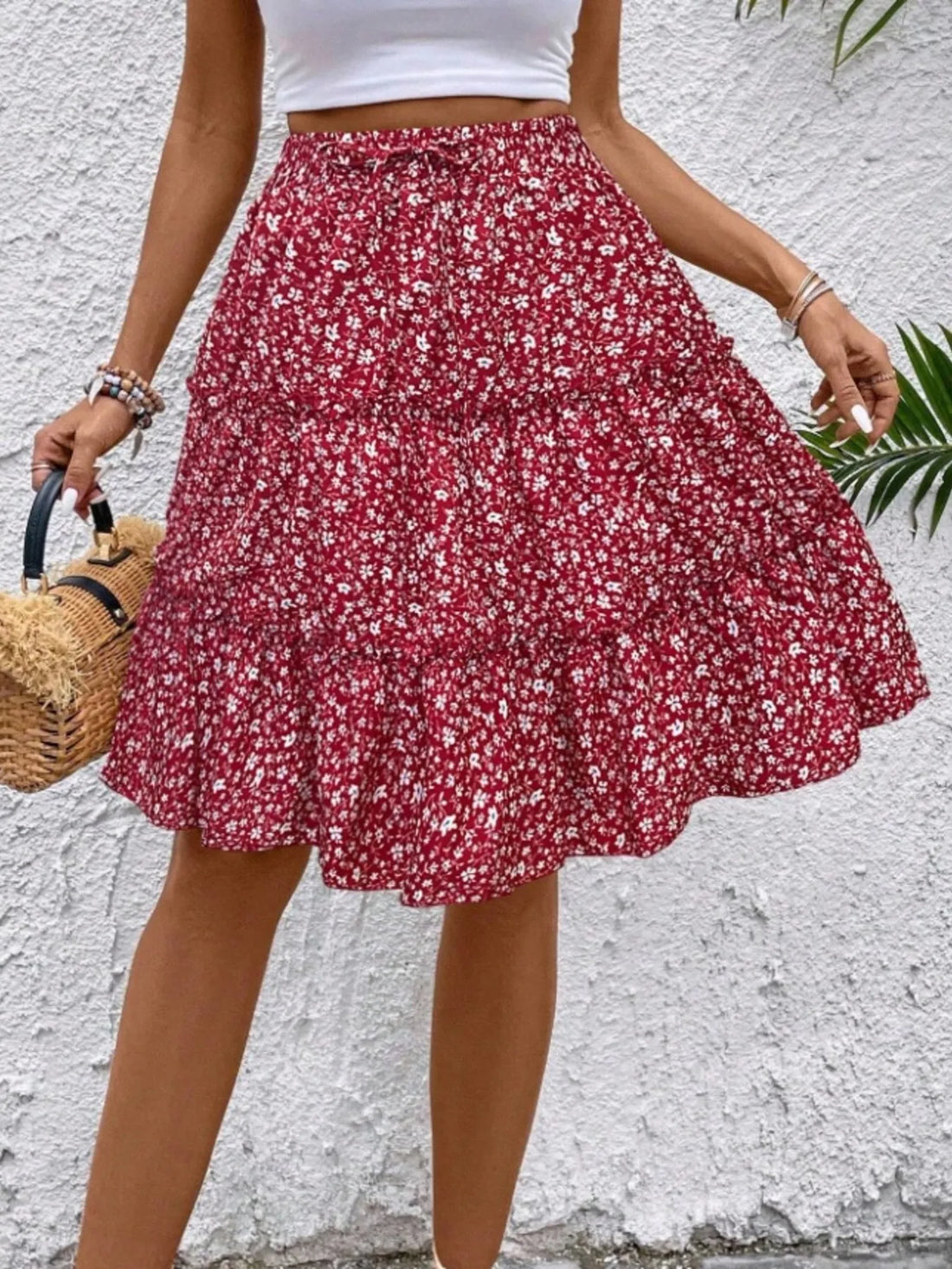 Floral Print Midi Skirt - cas7m
