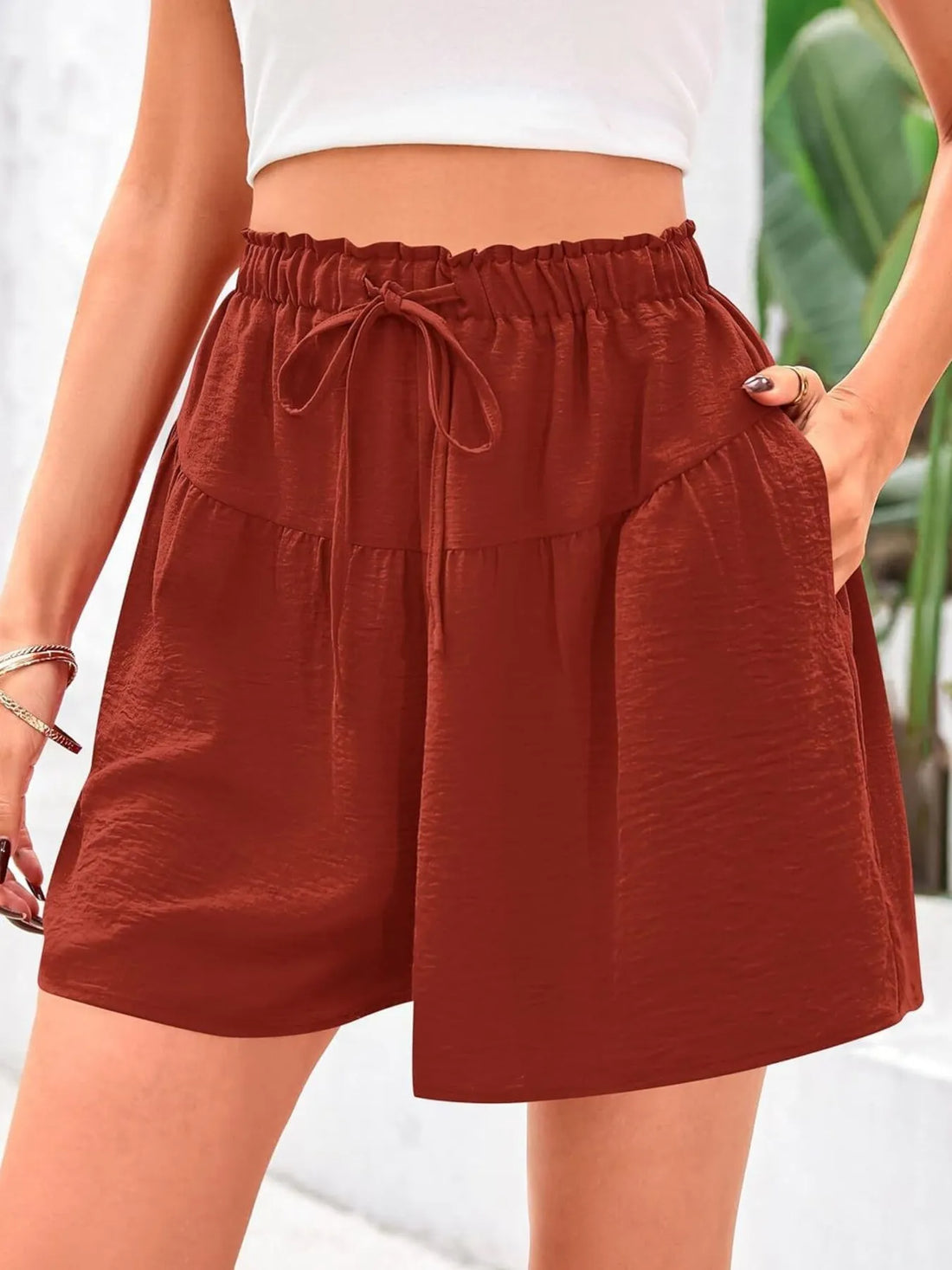Full Size Casual Drawstring High Waist Relaxed Shorts Plus Size - cas7m