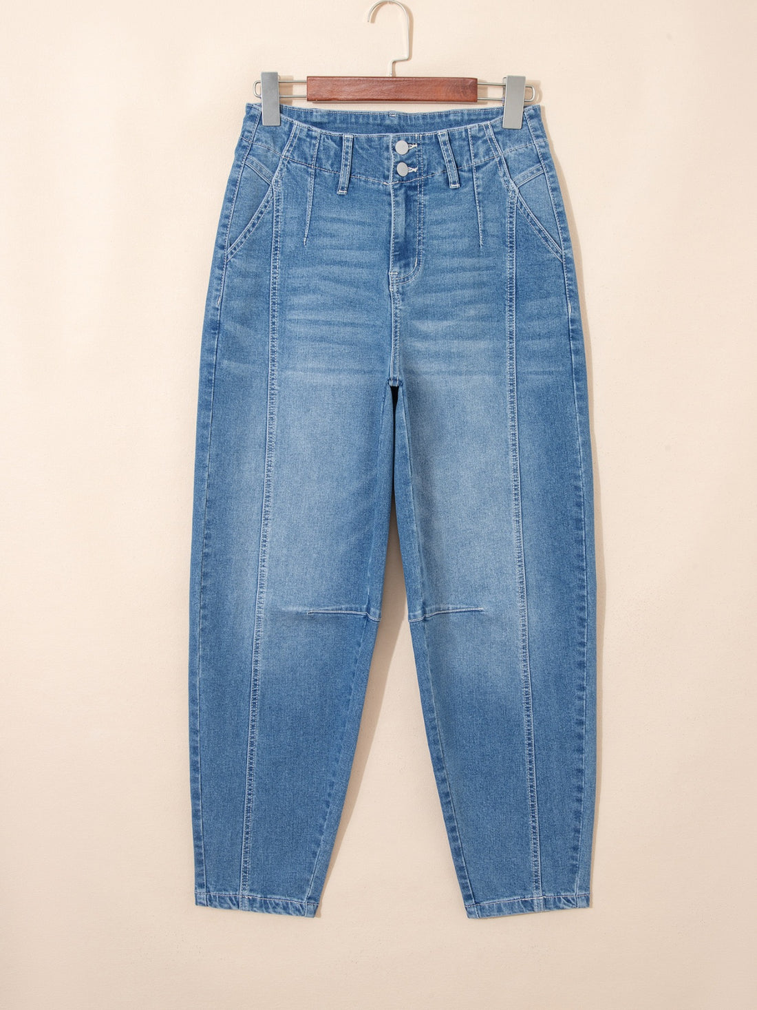 Washed Cuffed Barrel Jeans - cas7m