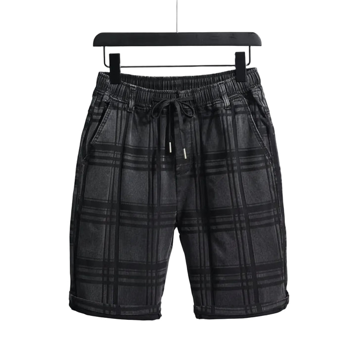Men's Plus Size Plaid Pattern Elastic Waist Denim Shorts - cas7m