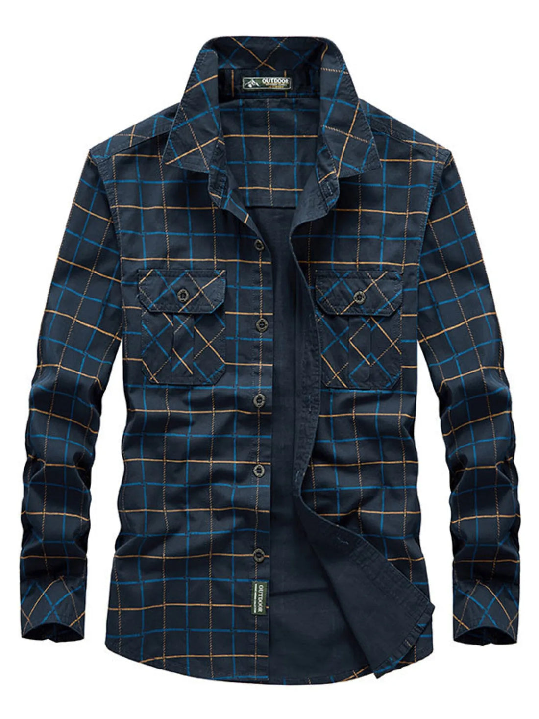 Men's Plus Size Casual Plaid Long Sleeve Shirt - cas7m