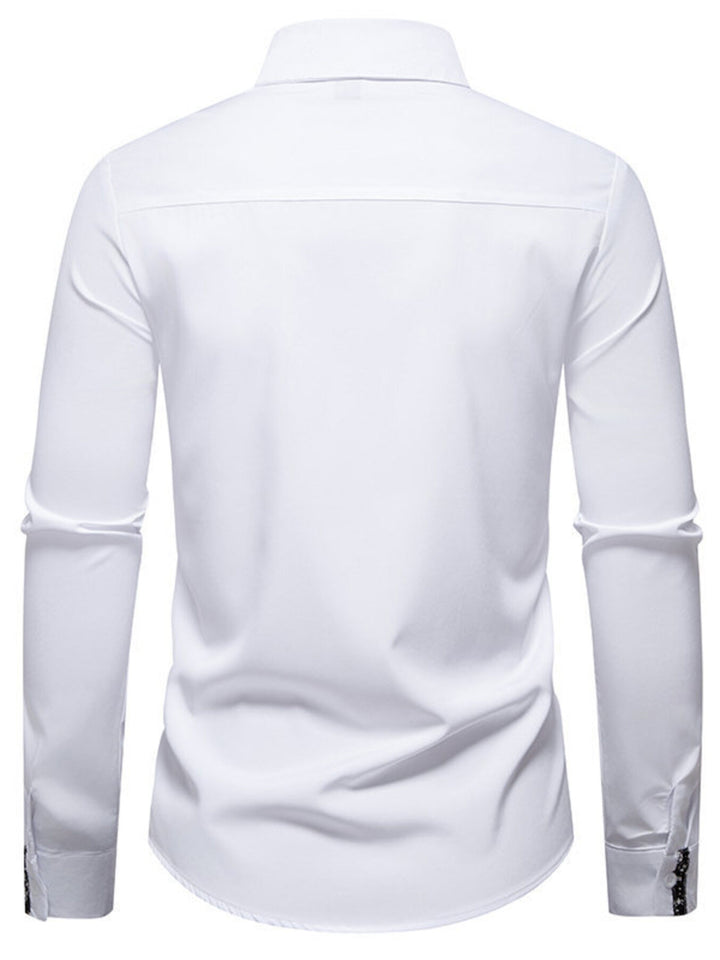 Men's Floral Trim Slim Fit Long Sleeve Shirt - cas7m