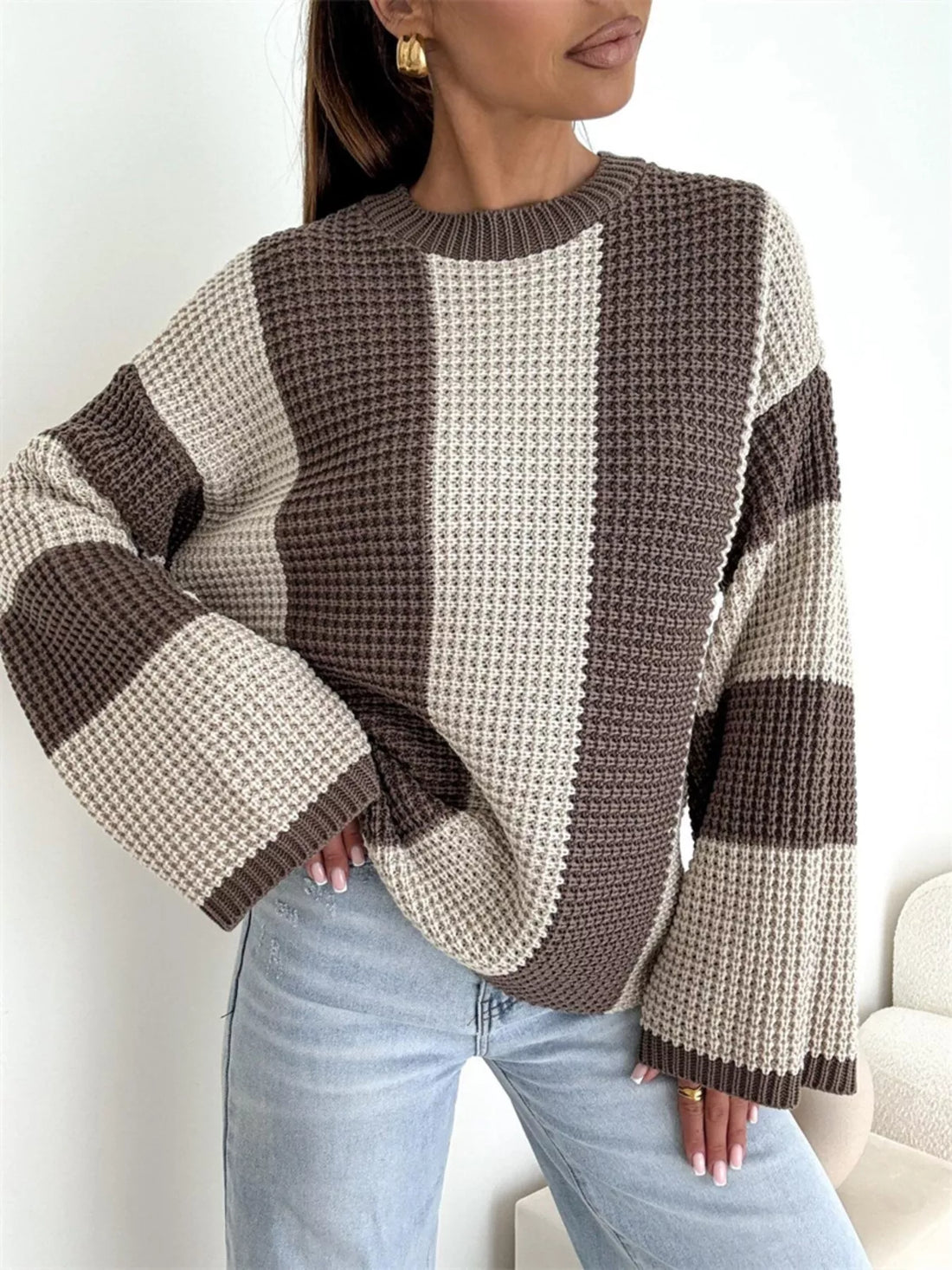 Color Block Long Sleeve Sweater - cas7m