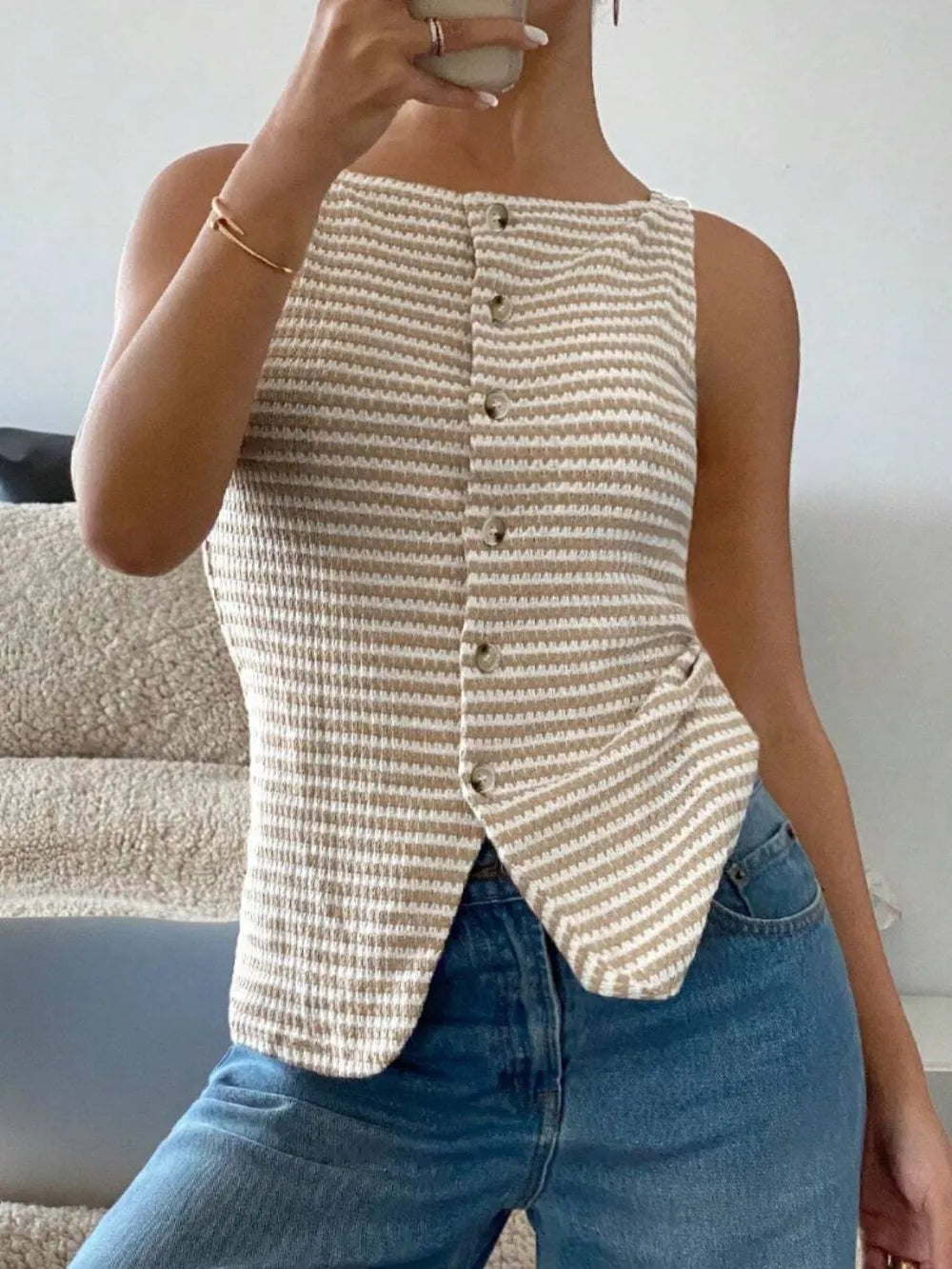 Button Down Striped Tank - cas7m