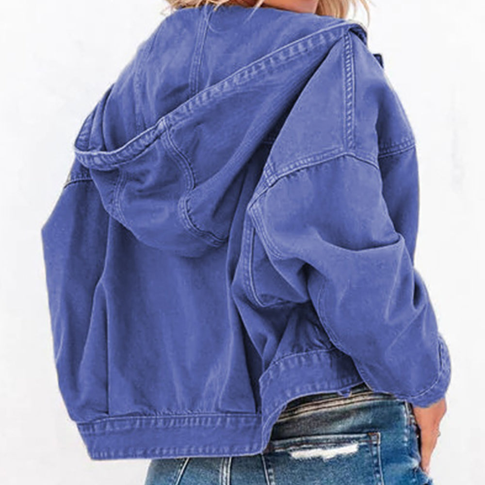 Hooded Dropped Shoulder Denim Jacket - cas7m