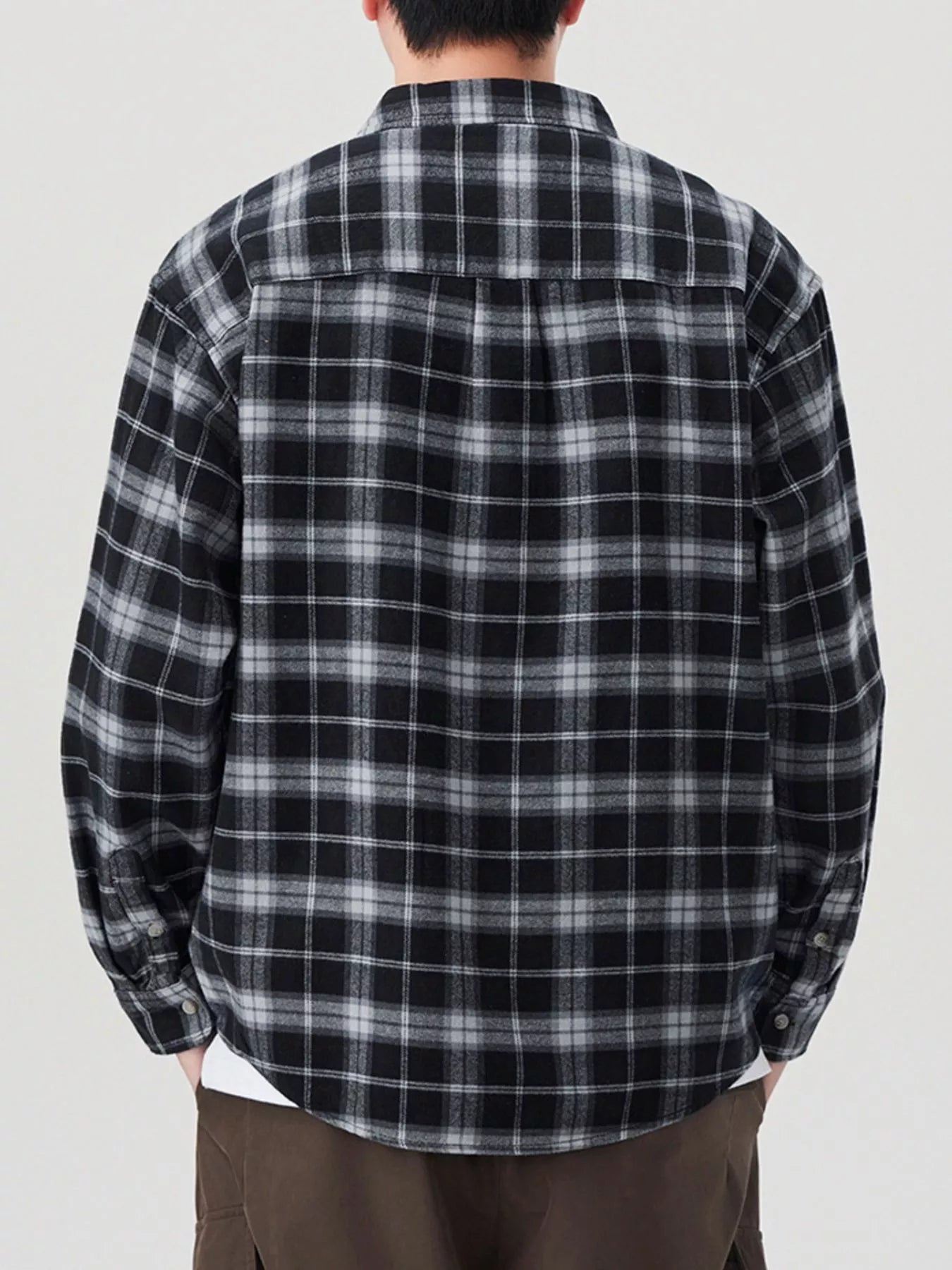 Men's Plus Size Plaid Button Up Long Sleeve Shirt - cas7m