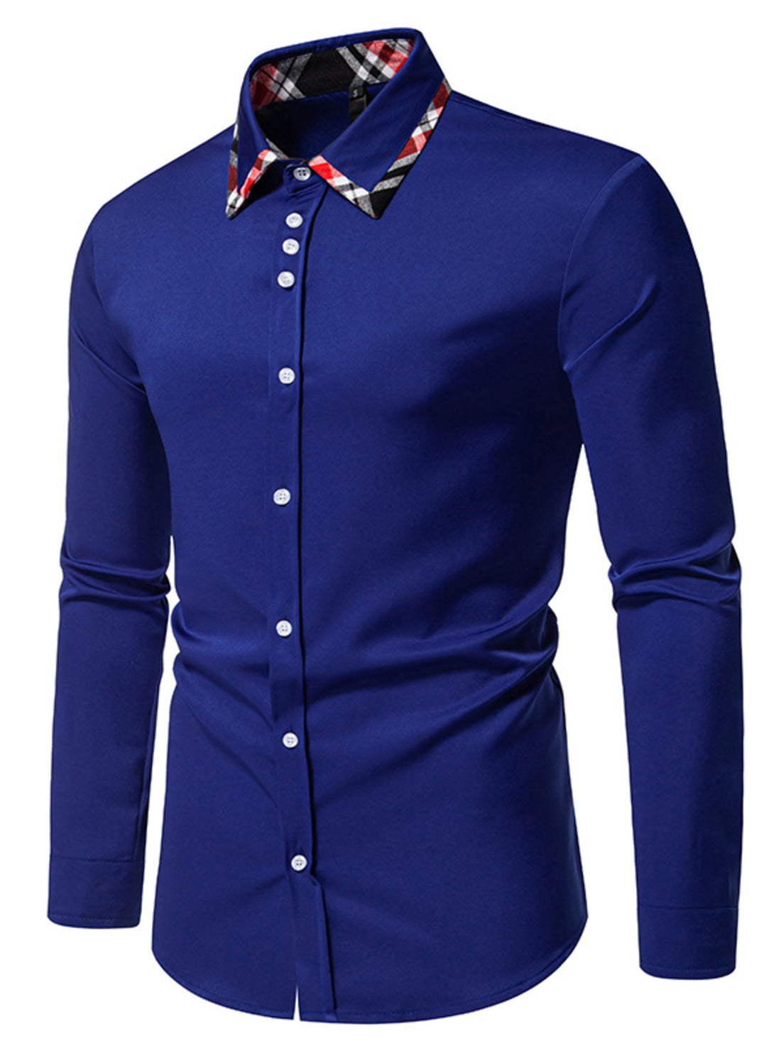Men's Slim Fit Long Sleeve Plaid Trim Shirt - cas7m