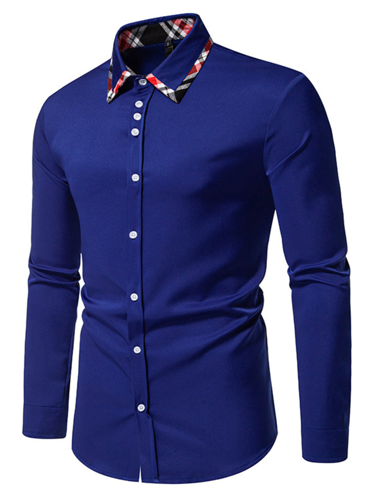 Men's Slim Fit Long Sleeve Plaid Trim Shirt - cas7m