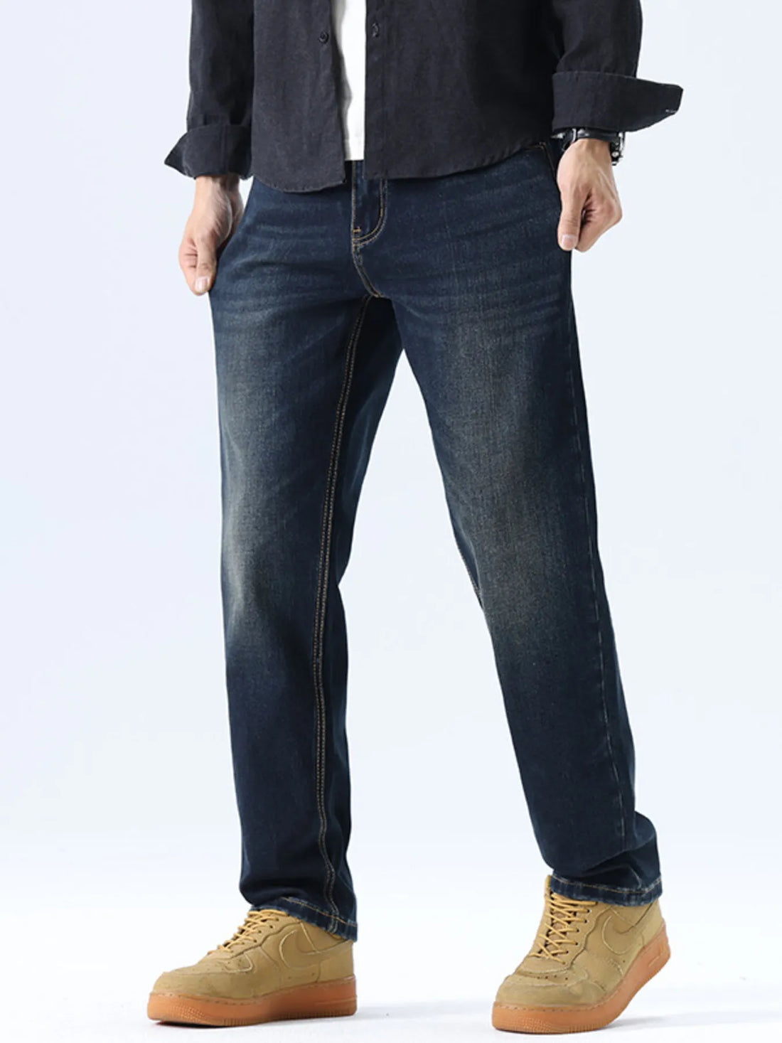 Men's Straight Leg Washed Jeans - cas7m
