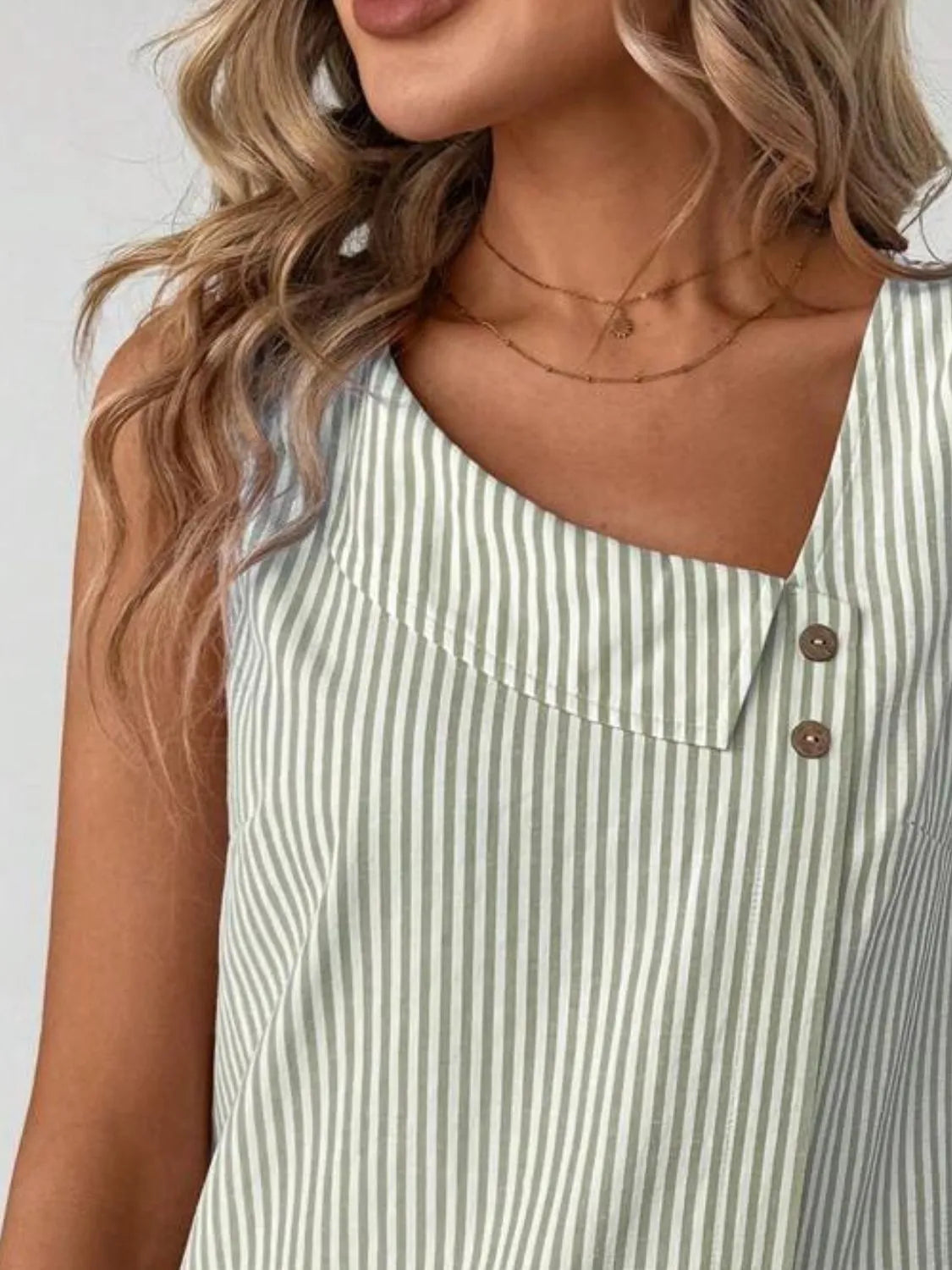 Decorative Button Asymmetrical Striped Tank - cas7m