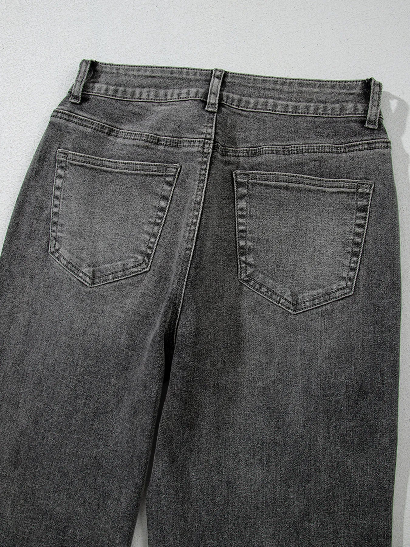 Raw Hem Unique Cuffs Straight High Rise Loose Jeans - cas7m