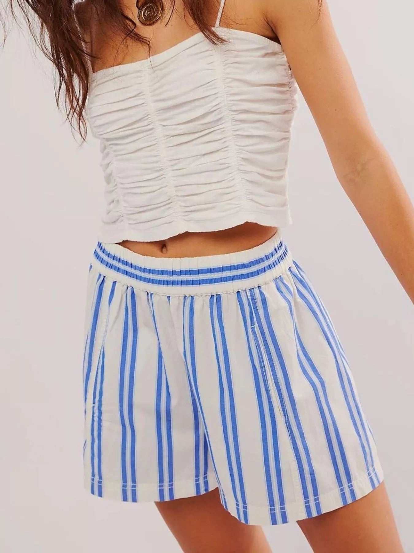 Striped Elastic Waist Casual Shorts - cas7m