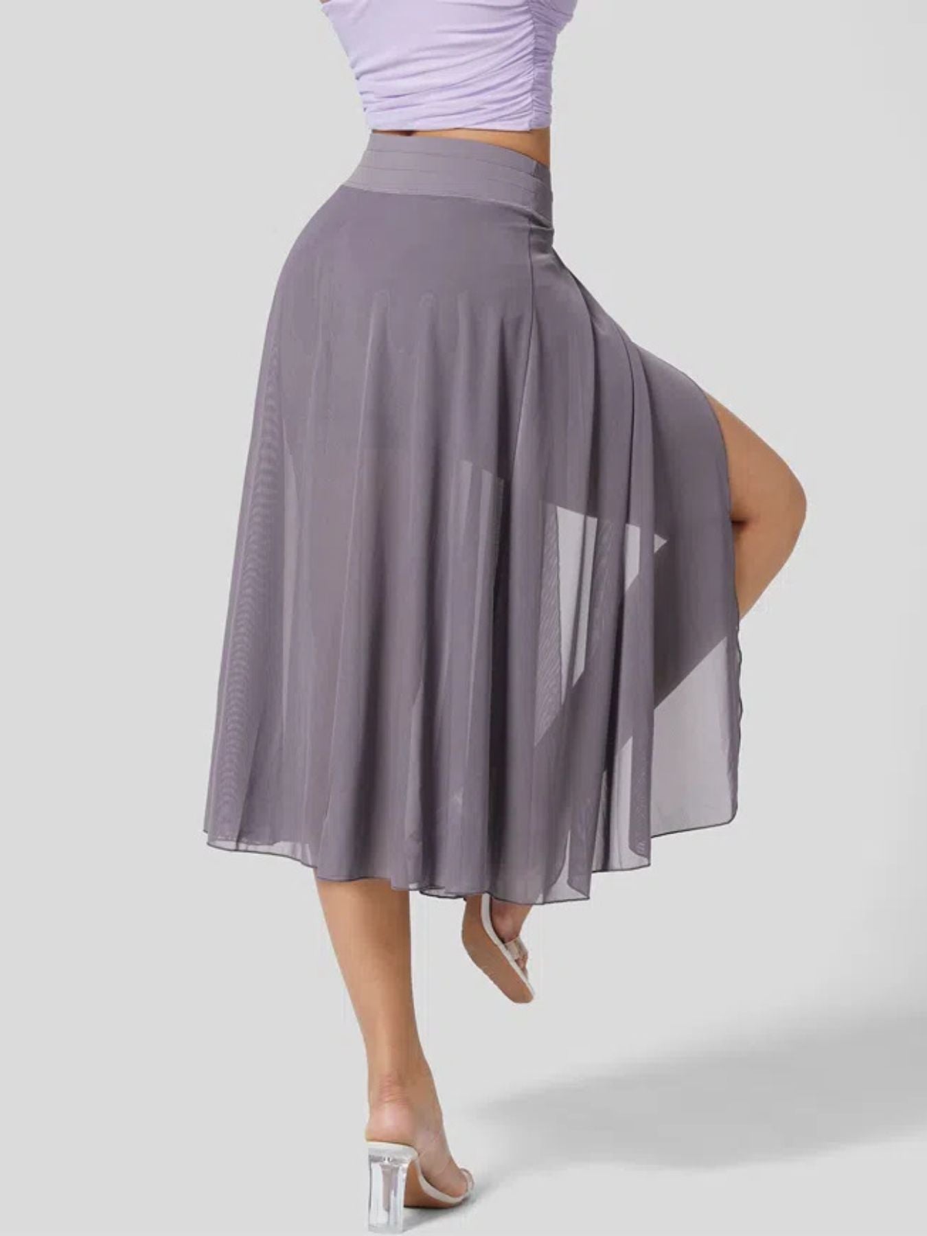 Slit Flowy Skirt with Shorts Liner - cas7m