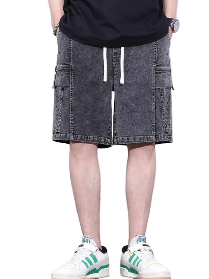 Men's Plus Size Vintage Wash Cargo Denim Shorts - cas7m