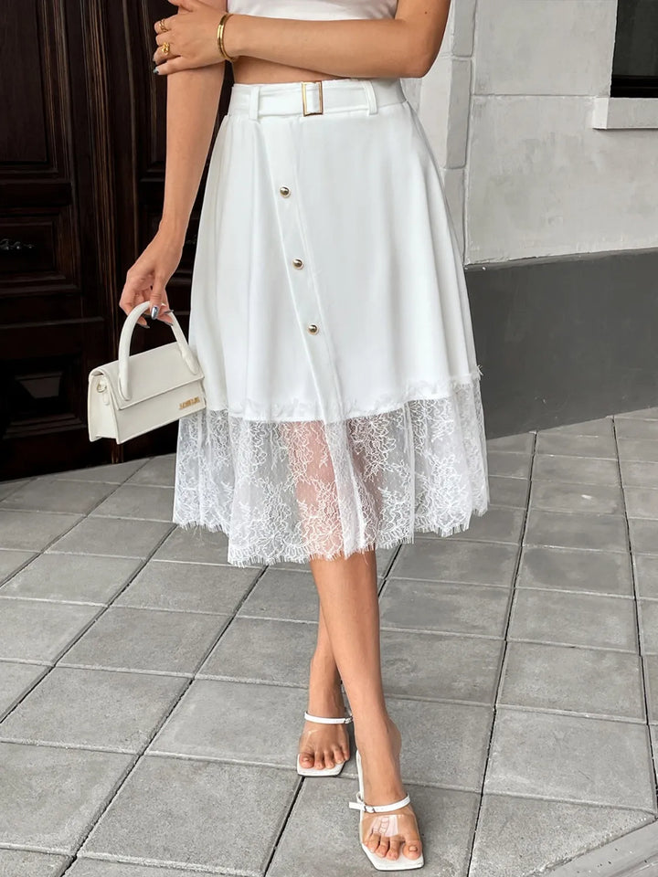 Lace Hem Detail Midi Skirt - cas7m