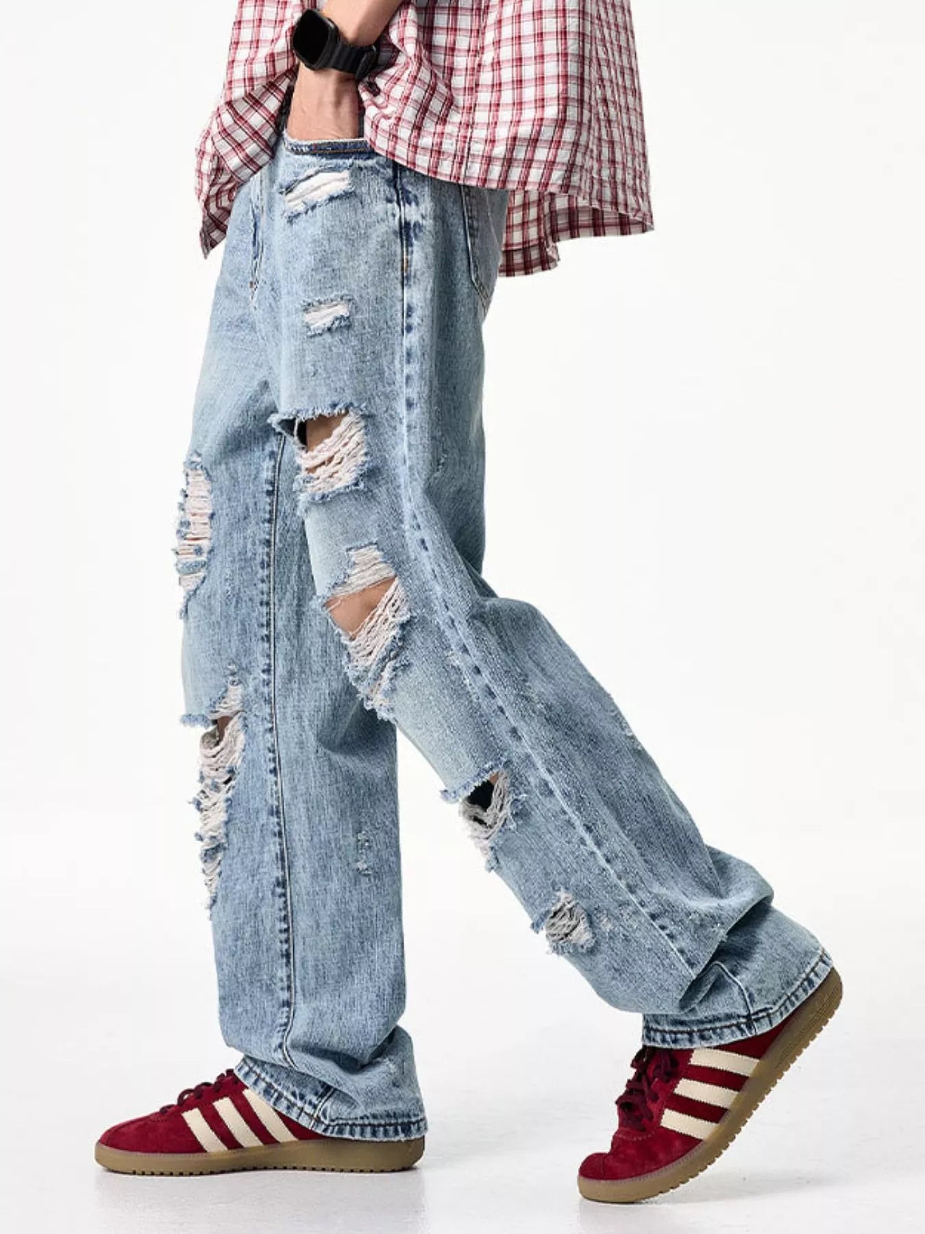 Men's Distressed Wide Leg Jeans - cas7m