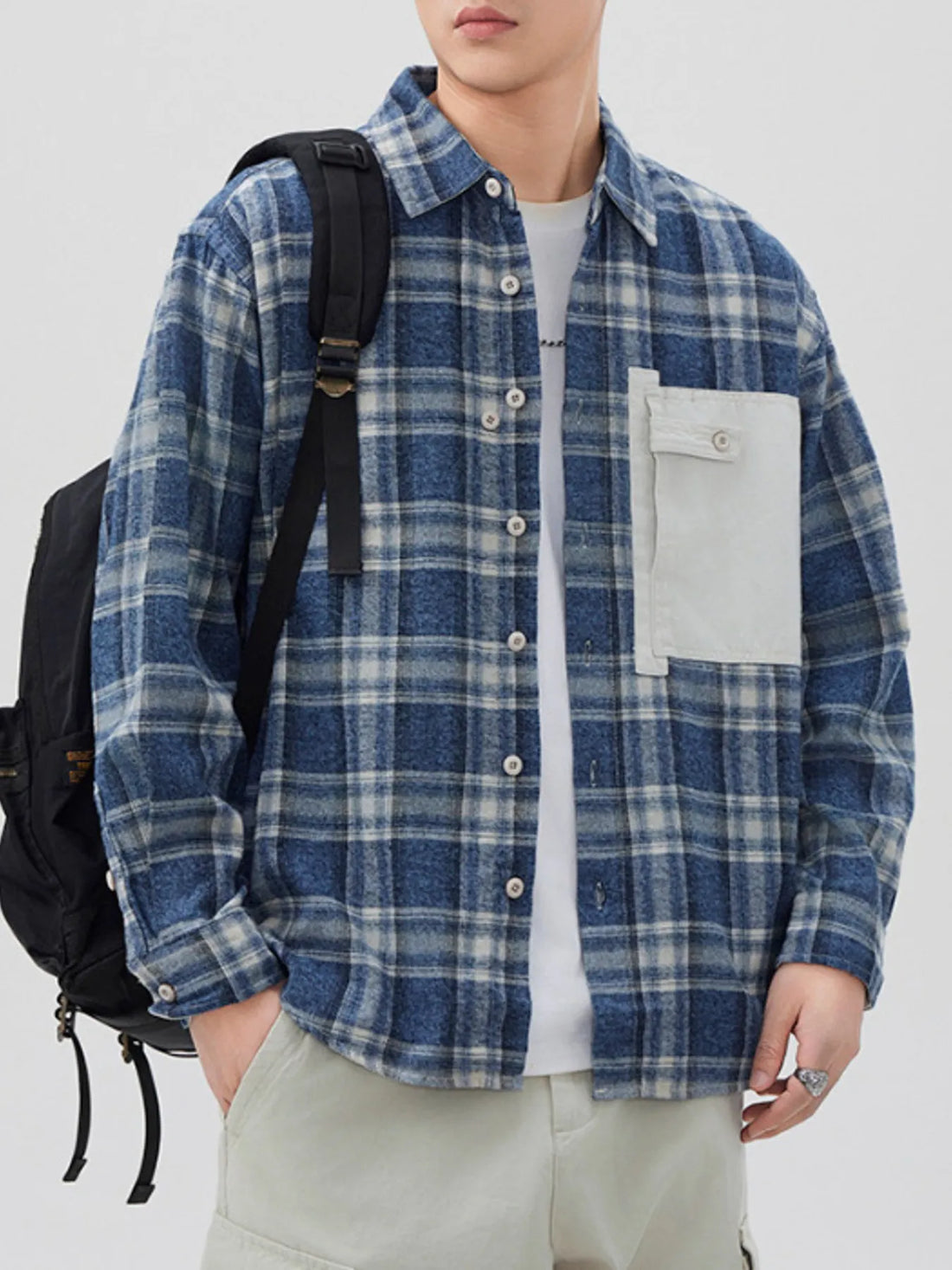 Men's Plus Size Plaid Button Up Long Sleeve Shirt - cas7m