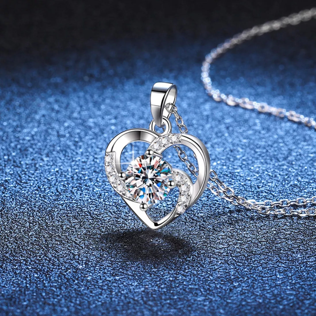 925 Sterling Silver Zircon Heart Necklace - cas7m