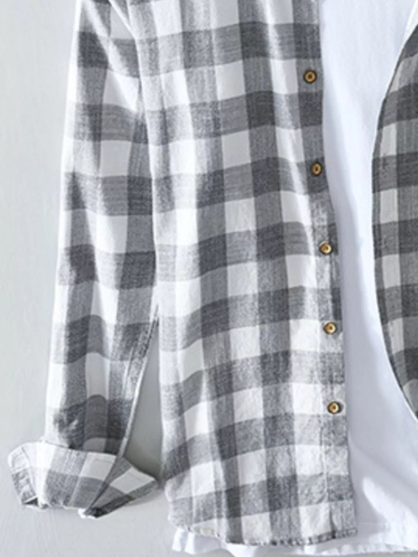 Men's Plus Size Plaid Button-Down Long Sleeve Shirt - cas7m
