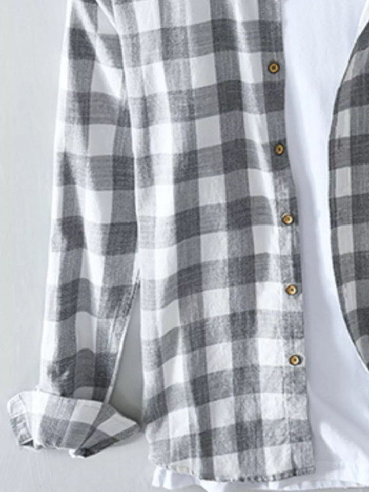 Men's Plus Size Plaid Button-Down Long Sleeve Shirt - cas7m