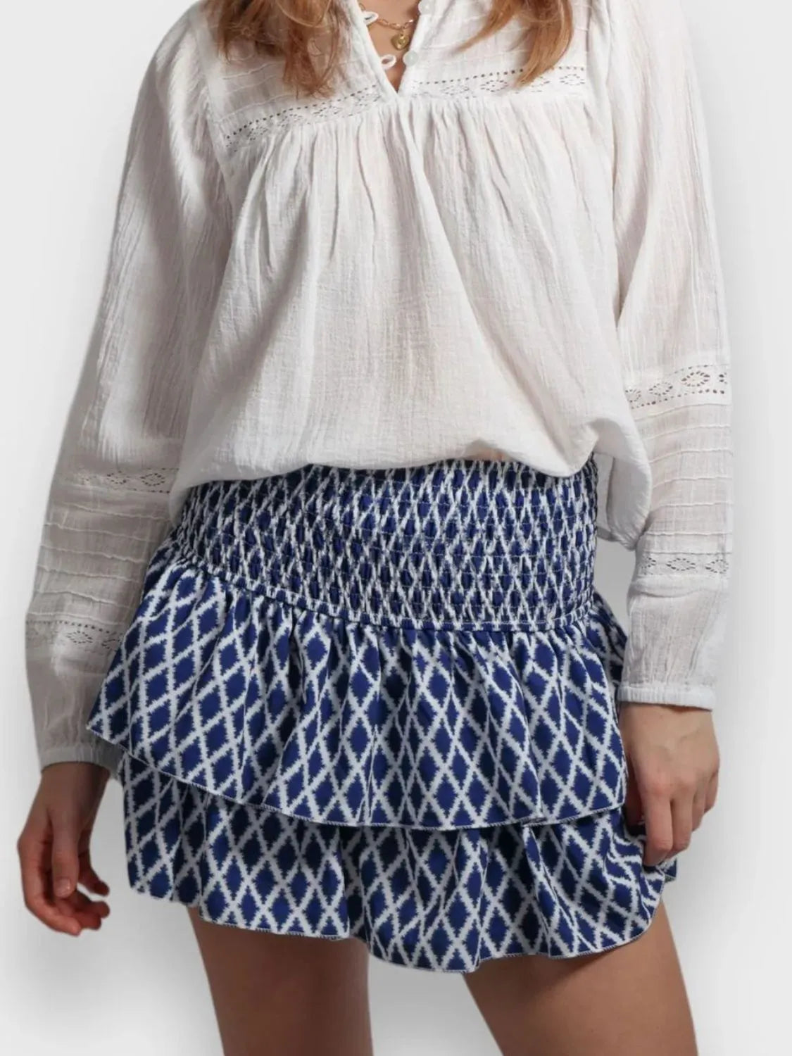 Smocked Wideband Waist Layered Mini Skirt - cas7m