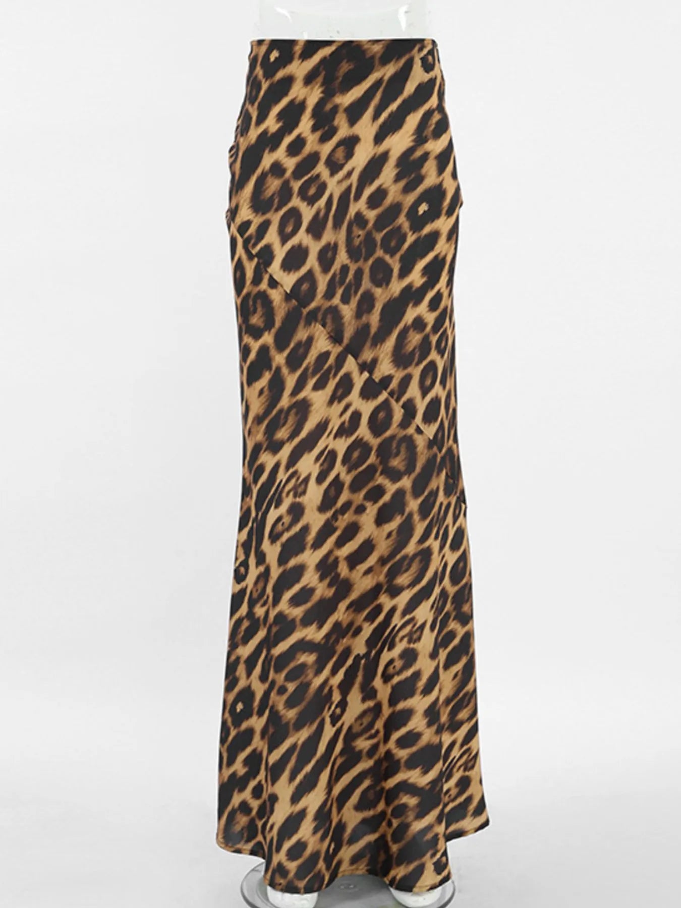 Leopard Print High Waist Flare Maxi Skirt - cas7m