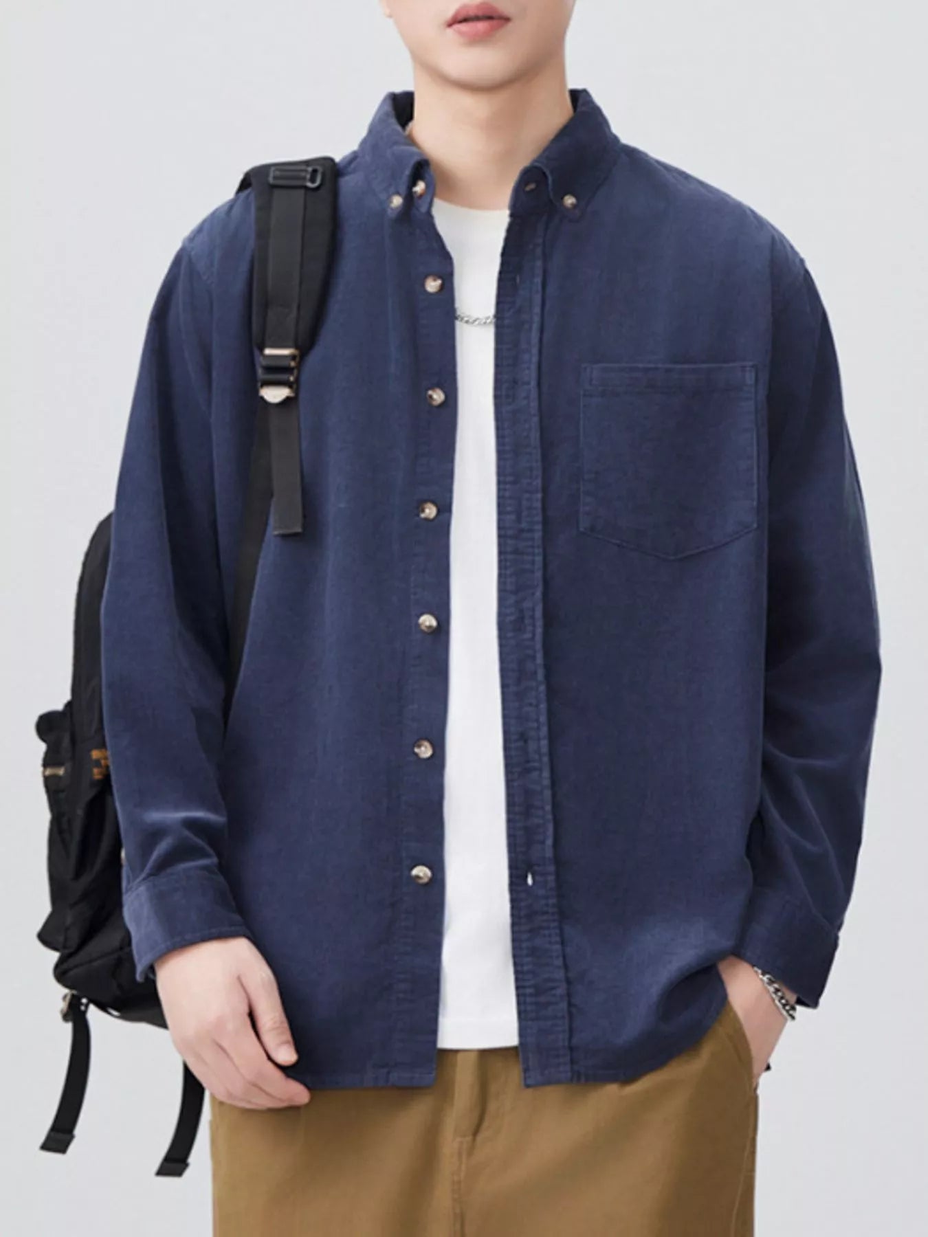 Men's Plus Size Button Up Long Sleeve Shirt - cas7m