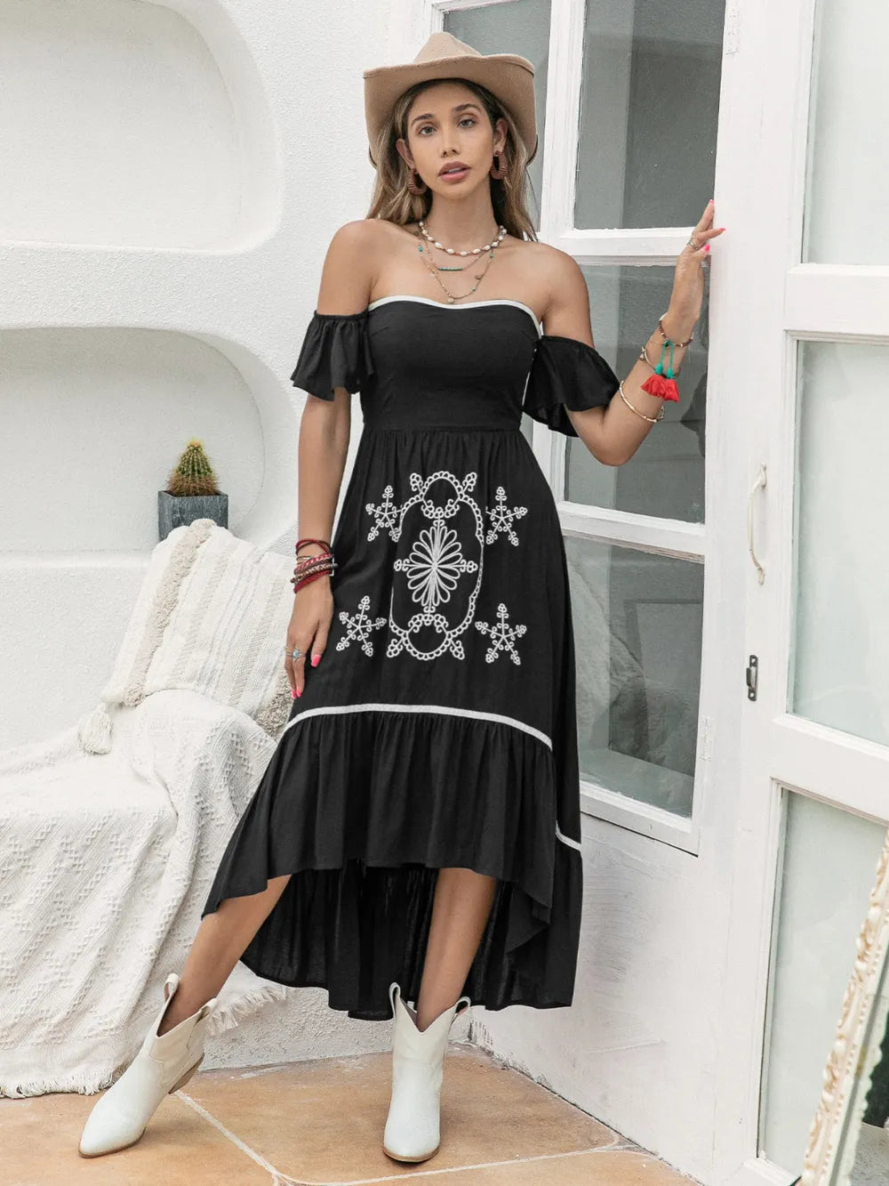 High-Low Off-Shoulder Dress - cas7m