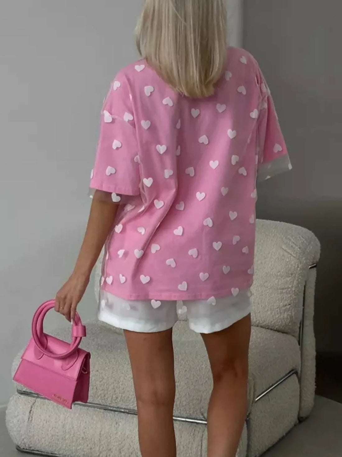 Heart Print Oversized T-Shirt - cas7m