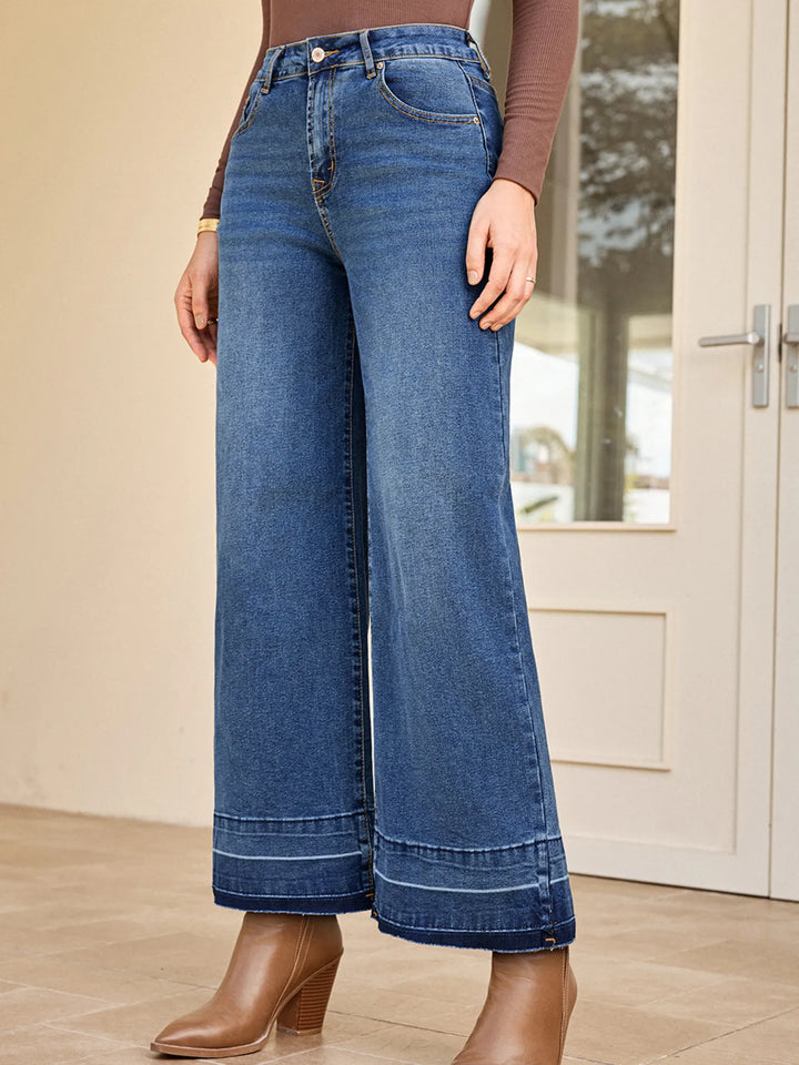 High Waist Wide Leg Washed Jeans - cas7m