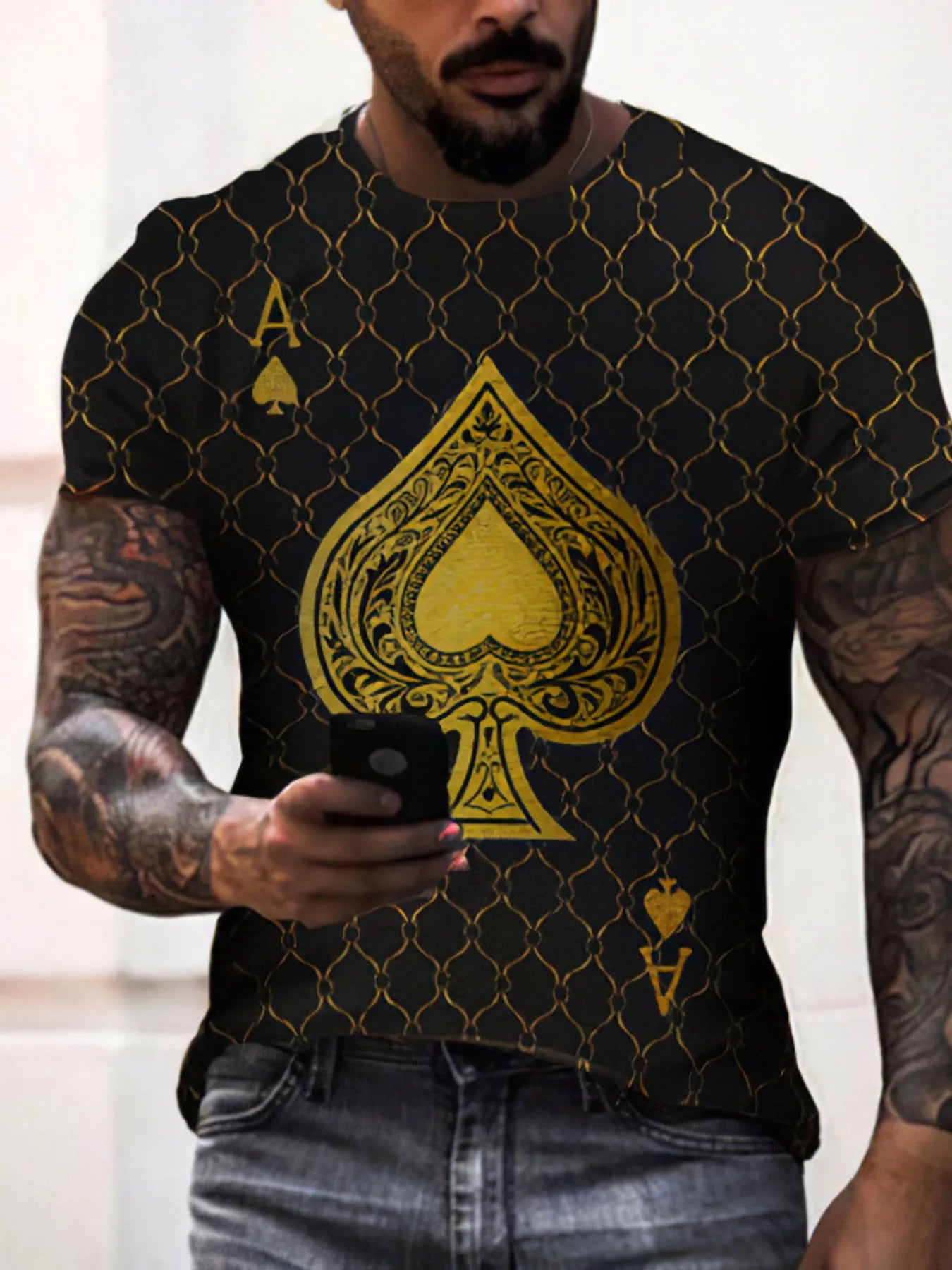 Men's Full Size Ace of Spades Graphic Print T-Shirt Plus Size - cas7m